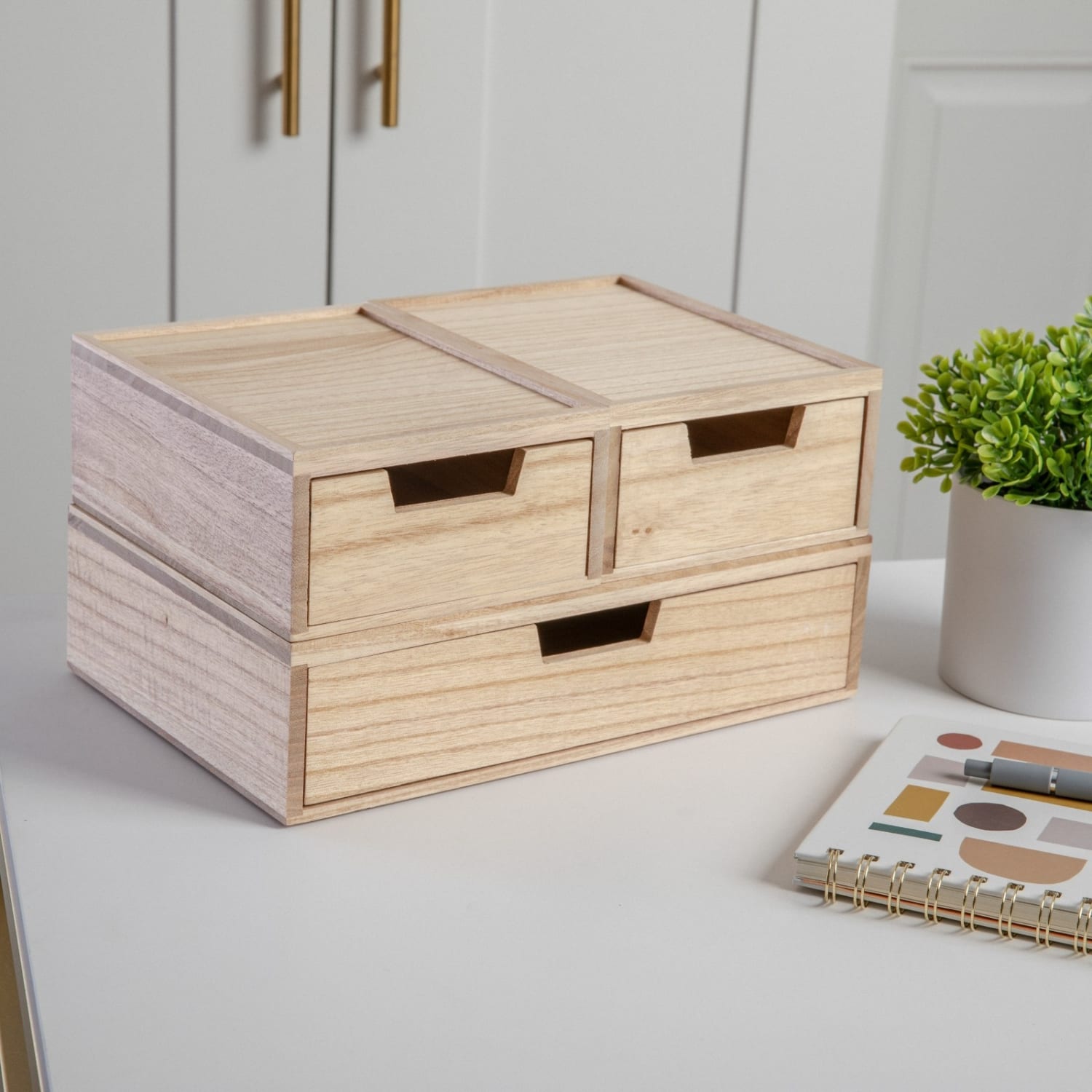 Martha Stewart Weston Stackable Boxes With Drawers, 3inH x 12-1/2inW x 6-3/4inD, Light Natural, Set Of 3 Boxes - Image 3
