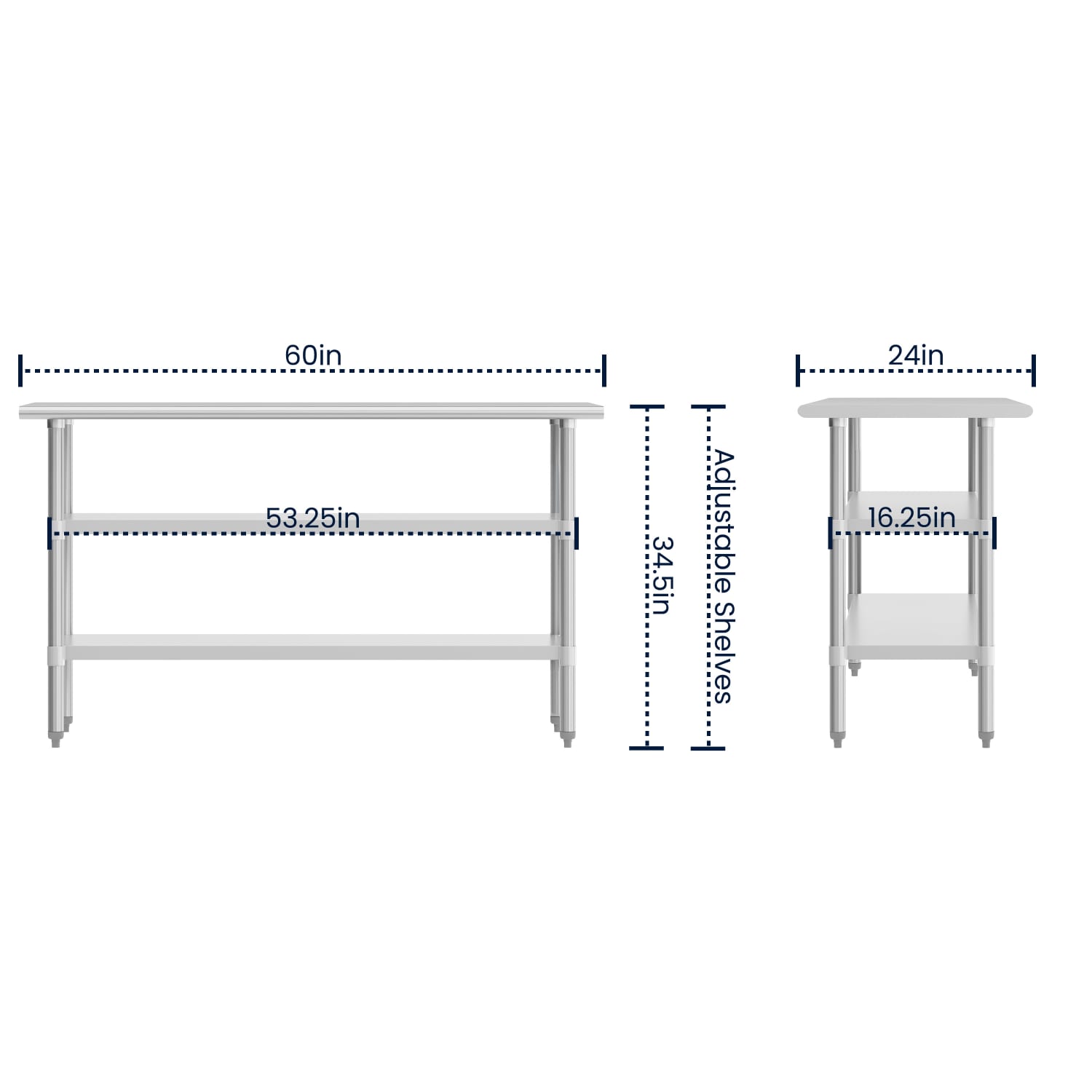 Flash Furniture Stainless Steel Work Table, 34-1/2inH x 60inW x 24inD, Silver - Image 4