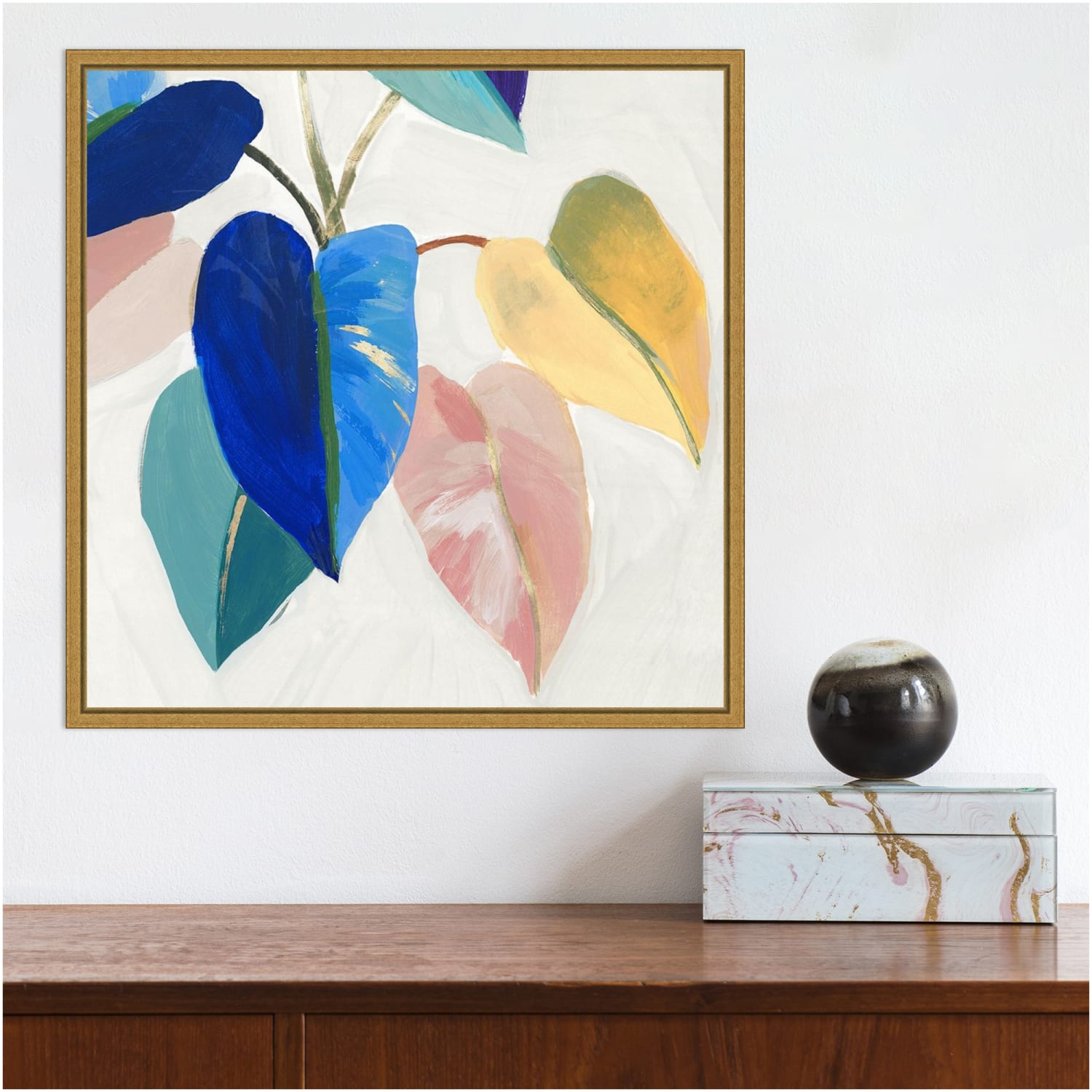 Amanti Art Bright Mood I Leaves by Isabelle Z Framed Canvas Wall Art Print, 16inH x 16inW, Gold - Image 4