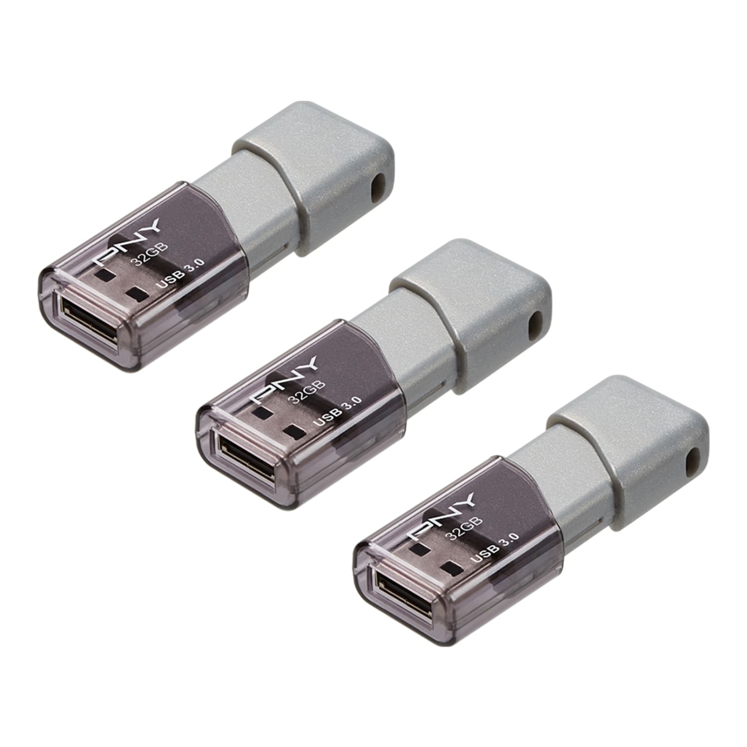 PNY Turbo Attache 3 USB 3.0 Flash Drives, 32GB, Silver, Pack Of 3 Drives - Image 3