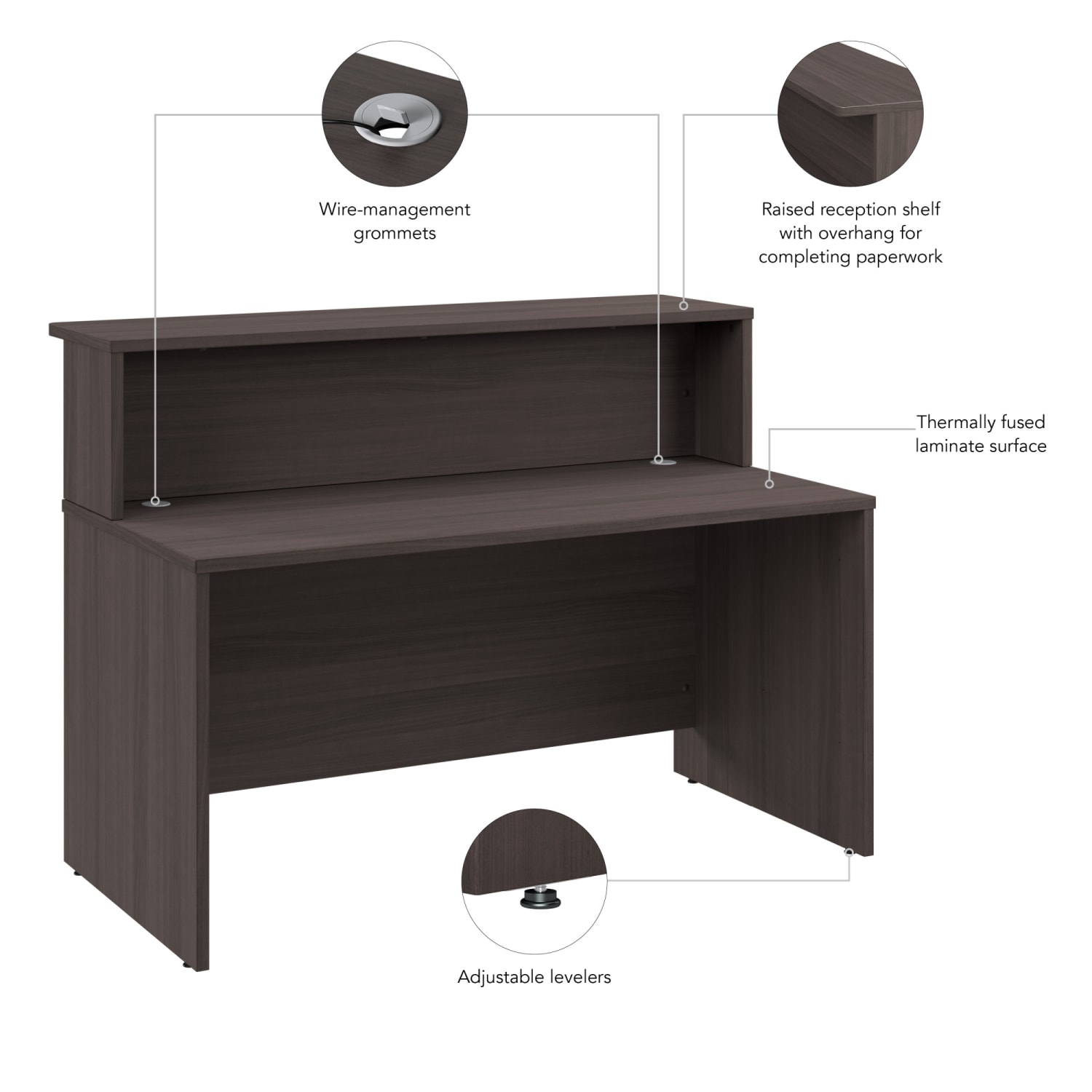 Bush Business Furniture Arrive 60inW Reception Desk with Shelf, Storm Gray, Standard Delivery - Image 5