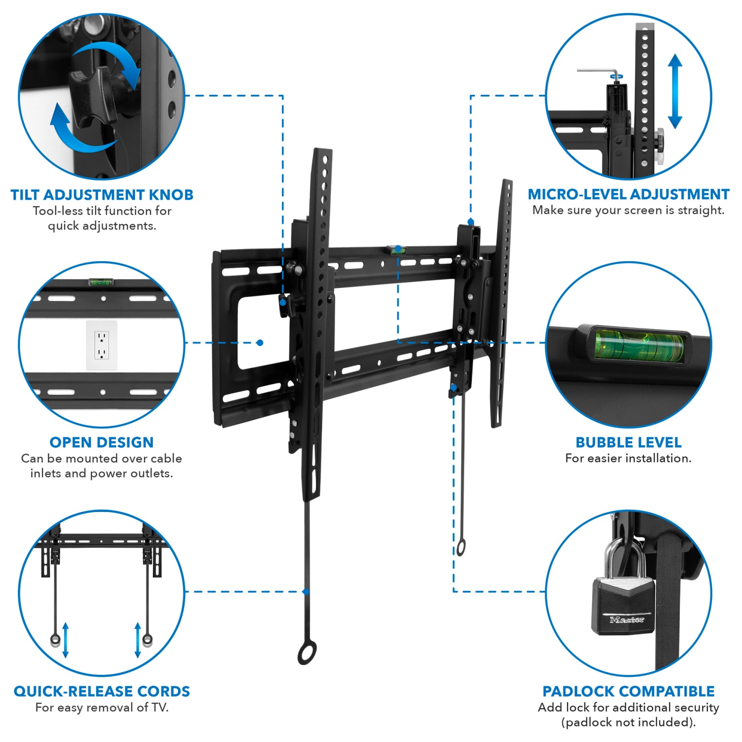 Mount-It! Advanced Tilt Premium TV Wall Mount For Screens 37 - 80in, 8-13/16inH x 28inW x 3-3/4inD, Black - Image 6