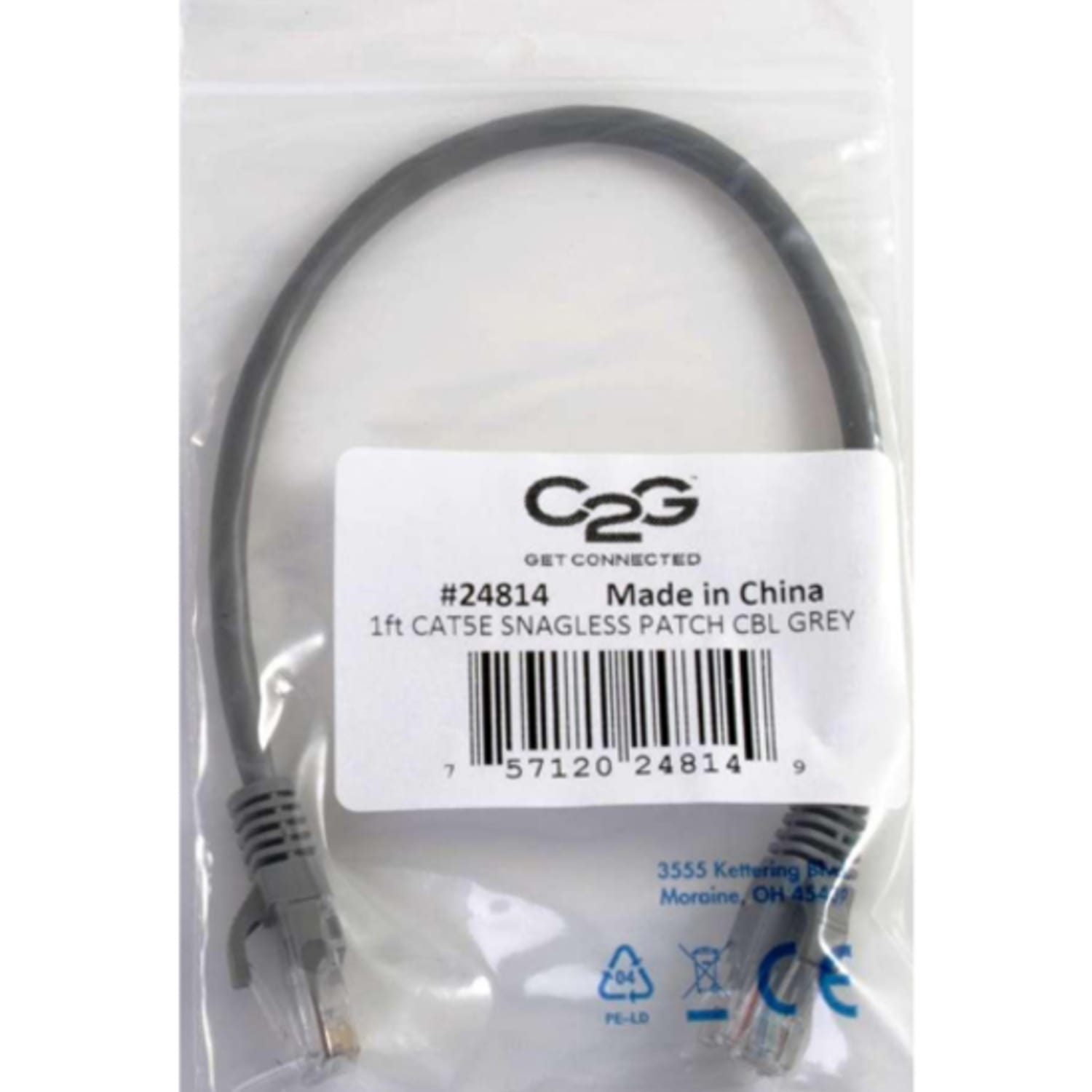C2G 10ft Cat5e Ethernet Cable - Snagless Unshielded (UTP) - Gray - Category 5e for Network Device - RJ-45 Male - RJ-45 Male - 10ft - Gray - Image 3
