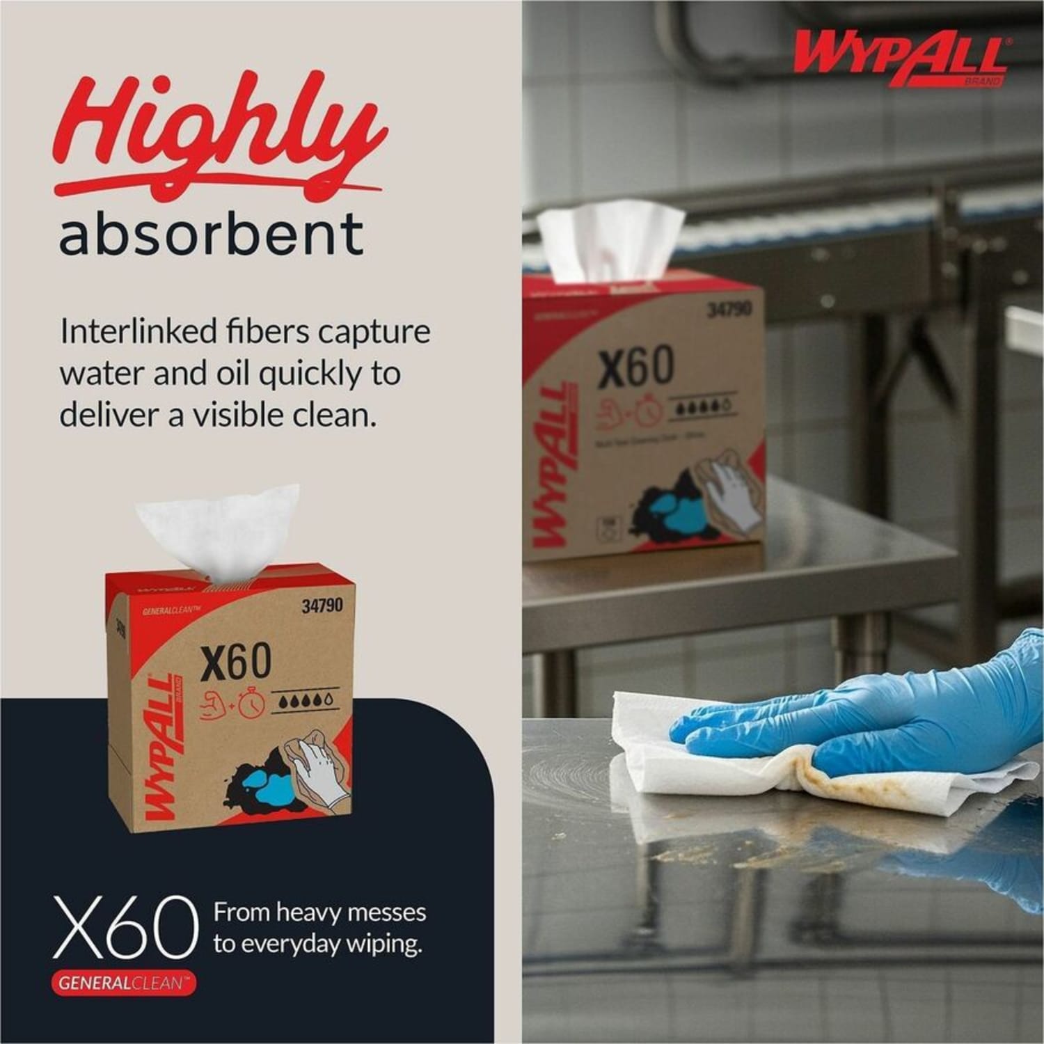 Kimberly-Clark Professional Wipers WypAll X60 Pop-Up Box, 9 1/10in x 16 4/5in, Box Of 118 - Image 5