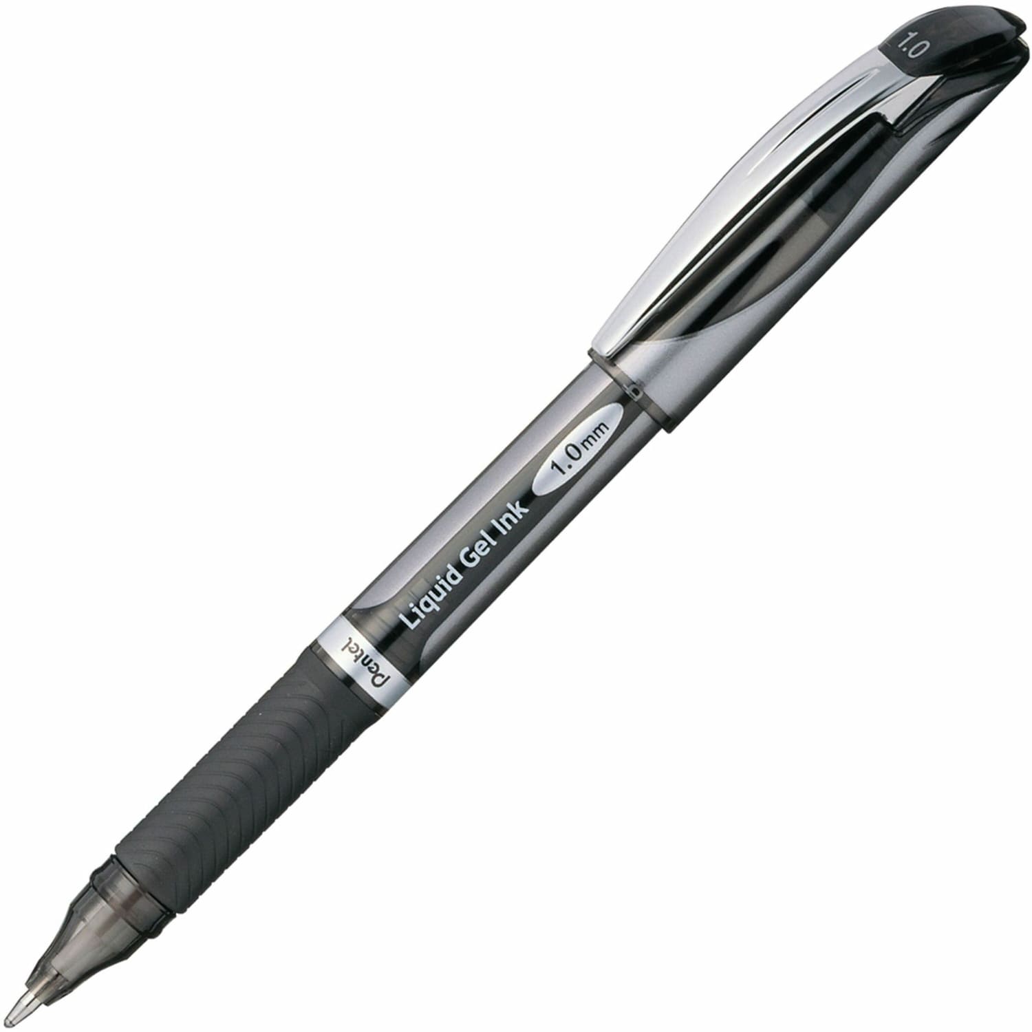 Pentel EnerGel Deluxe Liquid Gel Pen, Bold Point, 1.0 mm, Silver Barrel, Black Ink
