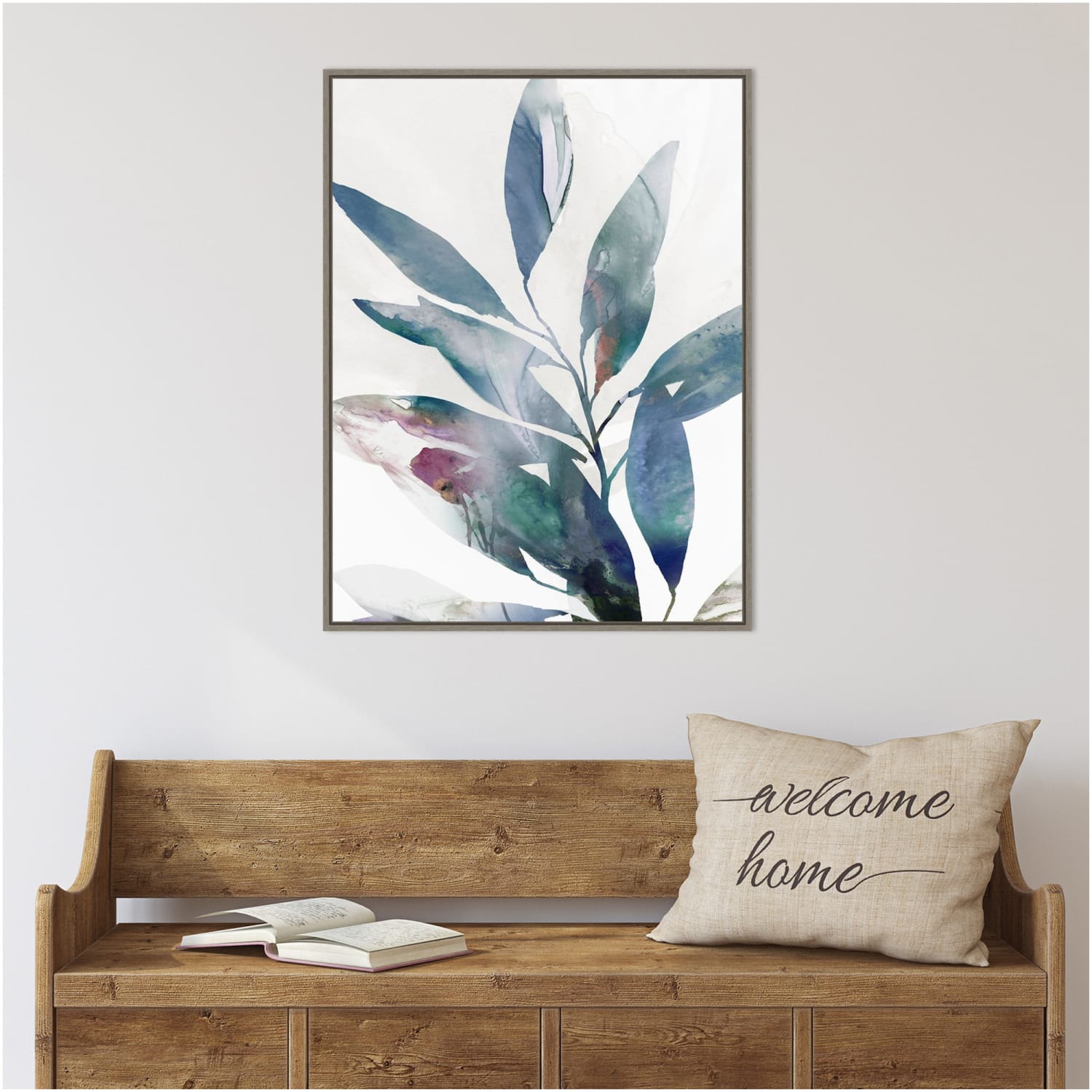 Amanti Art Indigo Sprig II (Leaves) by Isabelle Z Framed Canvas Wall Art Print, 23in x 30in, Graywash - Image 3