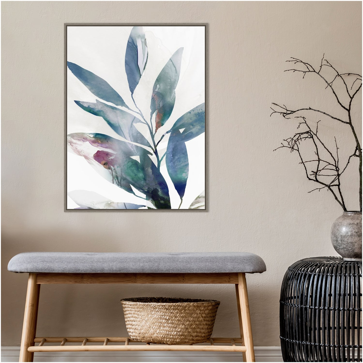 Amanti Art Indigo Sprig II (Leaves) by Isabelle Z Framed Canvas Wall Art Print, 23in x 30in, Graywash - Image 4