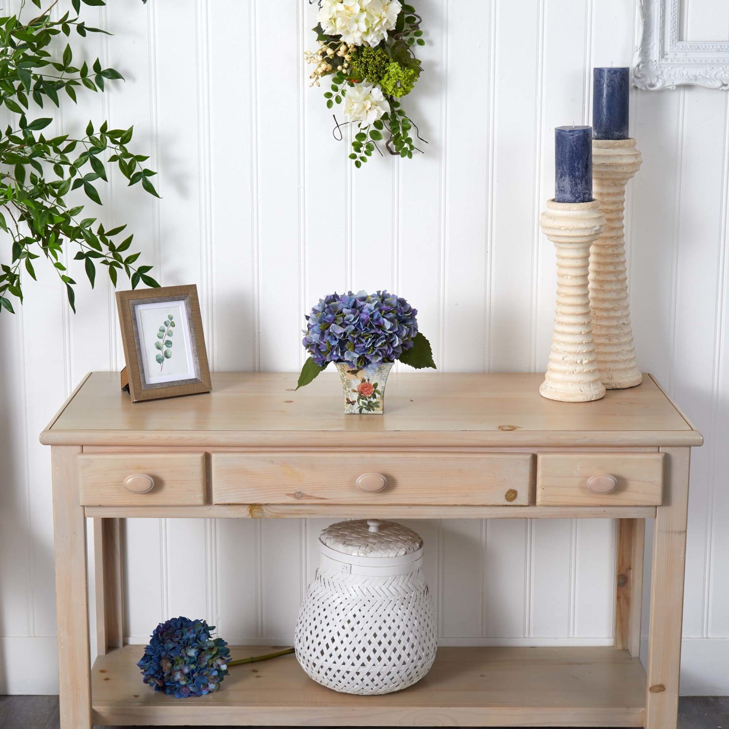 Nearly Natural Hydrangea Silk 9inH Plastic Floral Arrangement With Planter, 9inH x 11inW x 11inD, Blue - Image 3