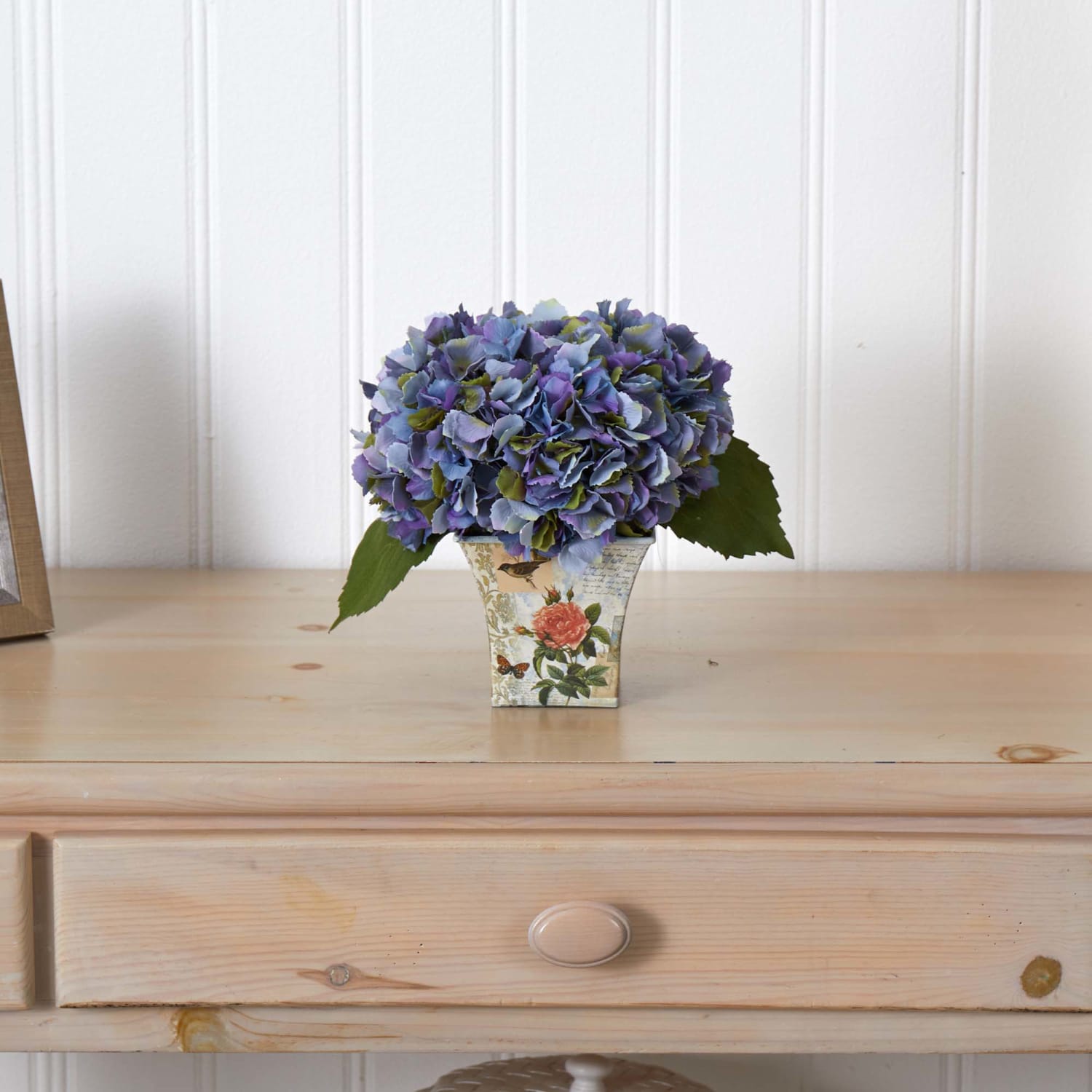 Nearly Natural Hydrangea Silk 9inH Plastic Floral Arrangement With Planter, 9inH x 11inW x 11inD, Blue - Image 4