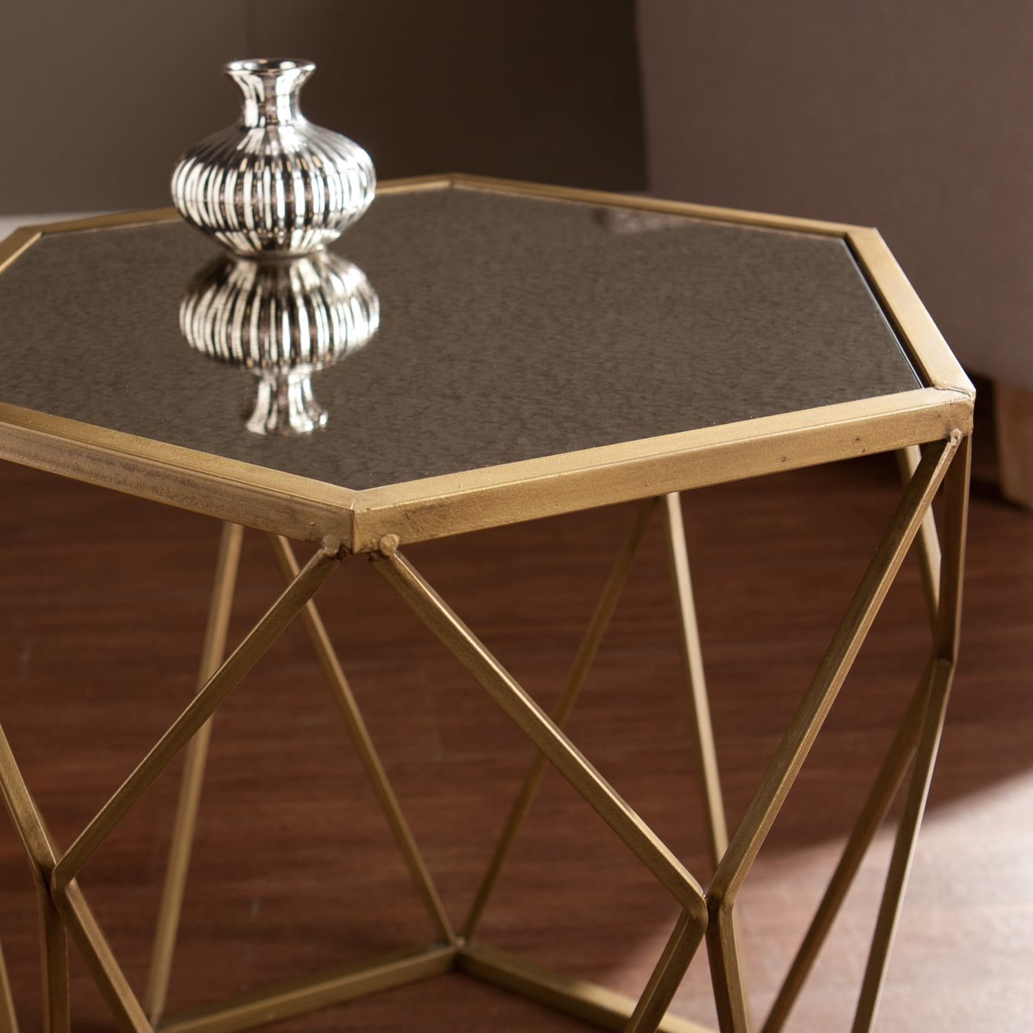 SEI Furniture Joelle Geometric Accent Table, Polygonal, Soft Gold - Image 5