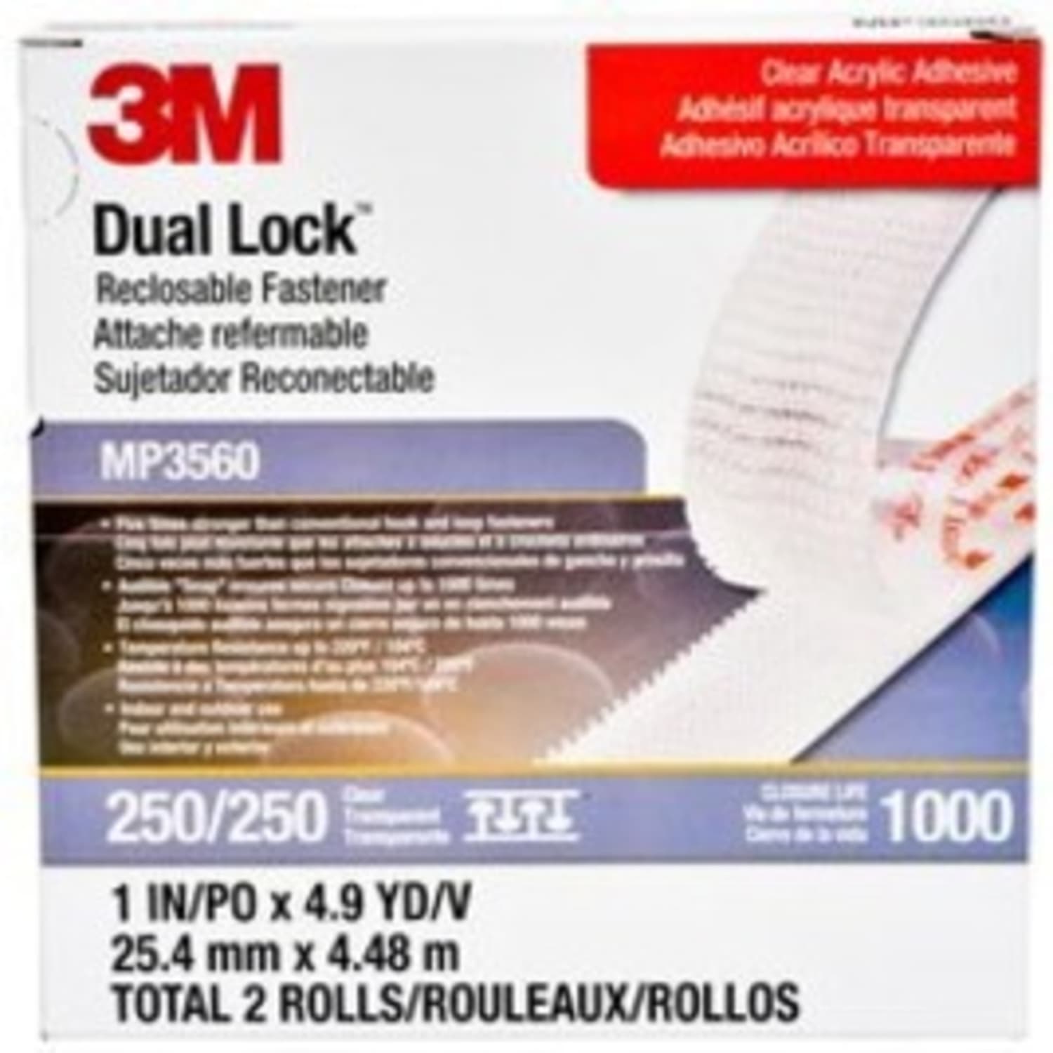 3M Dual Lock Reclosable Fastener Tape, MP-3560, 1in x 15ft, Clear - Image 3
