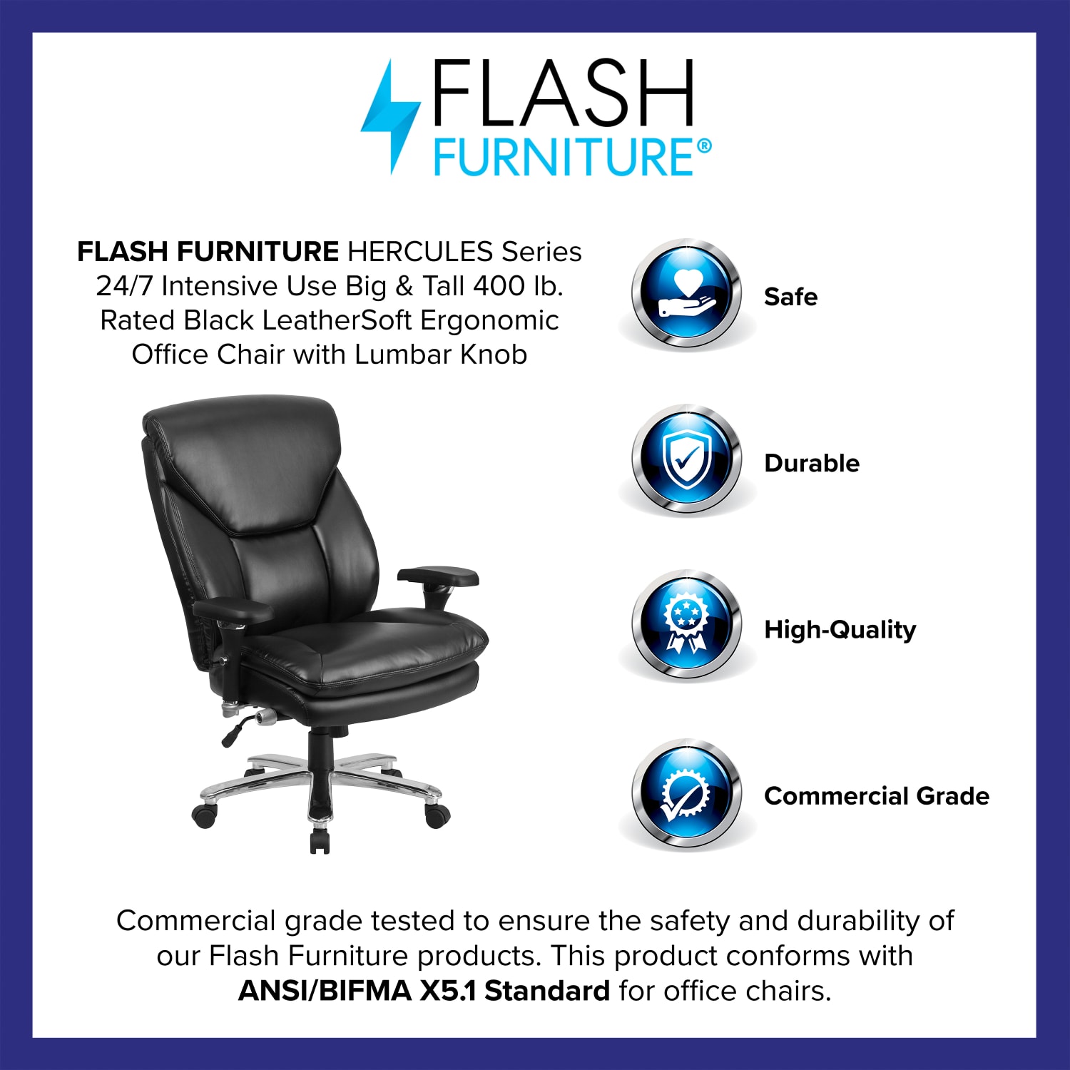 Flash Furniture HERCULES Series 247 Intensive Use Big Tall Ergonomic LeatherSoft HighBack Office Chair With Lumbar Knob And Headrest Black PopularChairscom Flash Furniture HERCULES Series 24 7 Intensive Use Big Tall Ergonomic LeatherSoft High Back Office Chair With Lumbar Knob And Headrest Black PopularChairscom