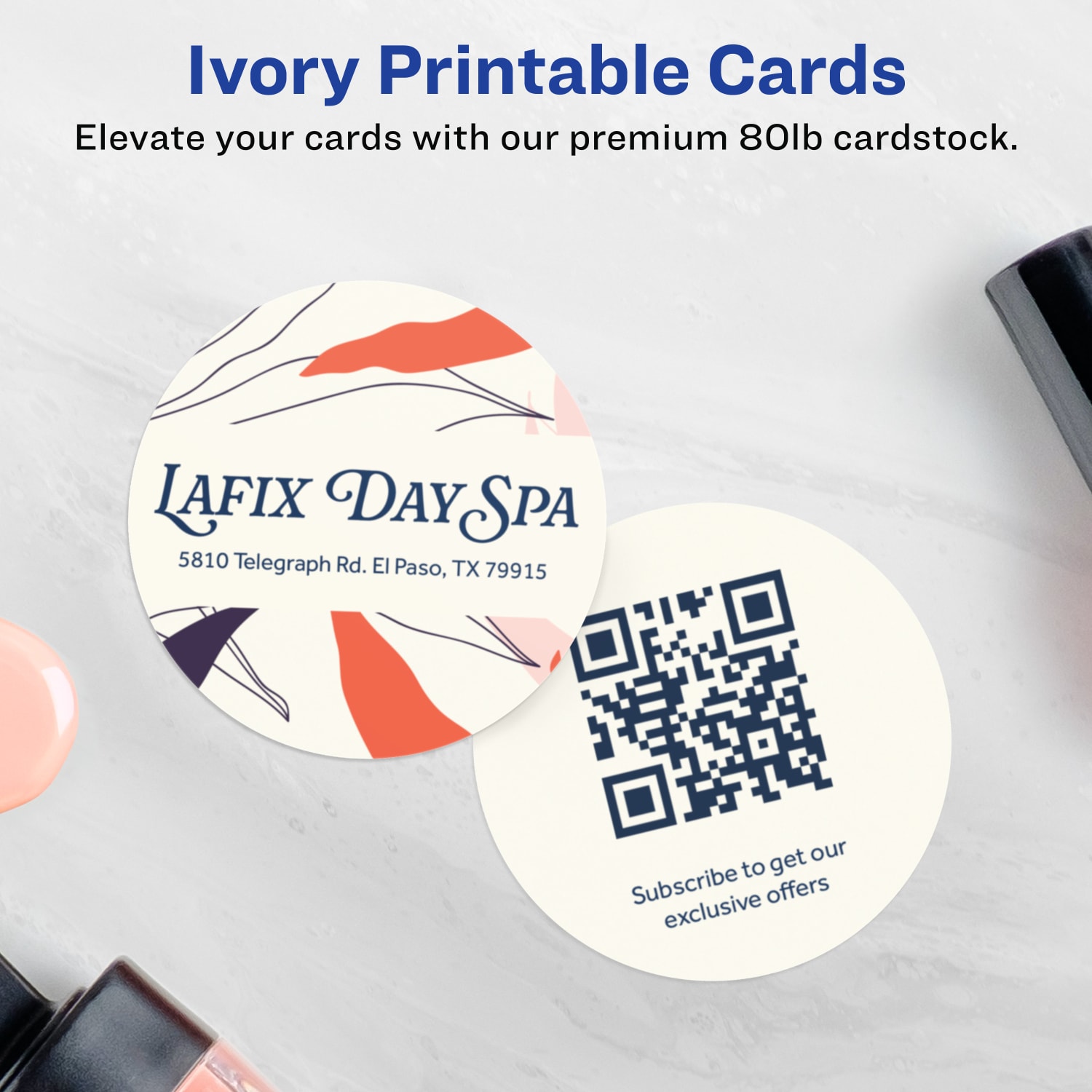 Avery Printable Business Cards With Sure Feed Technology, 95268-MIC25, Round, 2in Diameter, Matte Ivory, Pack Of 300 - Image 3