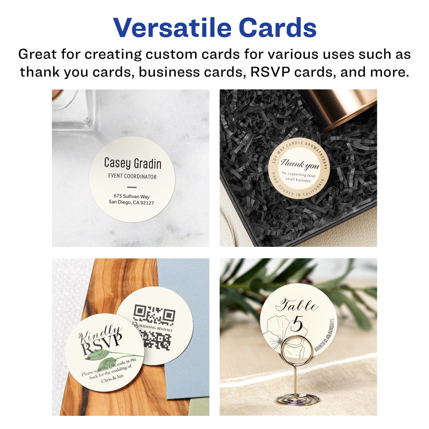 Avery Printable Business Cards With Sure Feed Technology, 95268-MIC25, Round, 2in Diameter, Matte Ivory, Pack Of 300 - Image 4