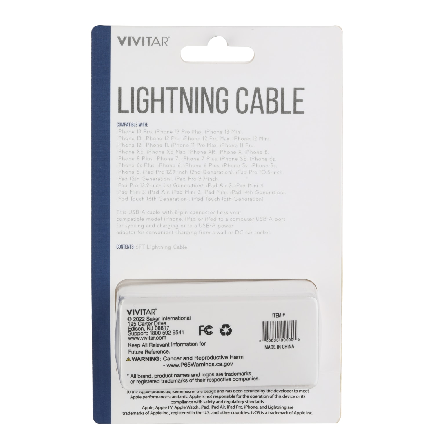 Vivitar Lightning To USB-A Cable, 6ft, Navy, NIL1006-NAV-STK-24 - Image 3