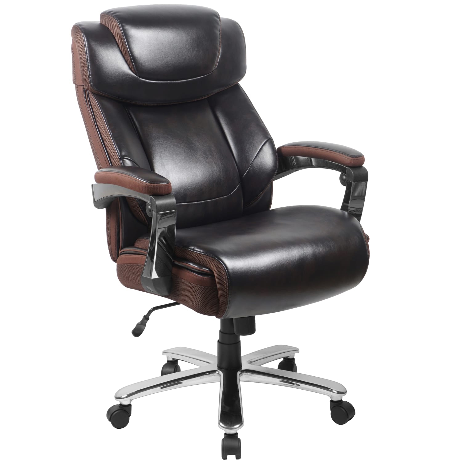 Flash Furniture Hercules Big & Tall Ergonomic LeatherSoft Faux Leather Office Chair With Height-Adjustable Headrest, Brown/Gray - Image 3