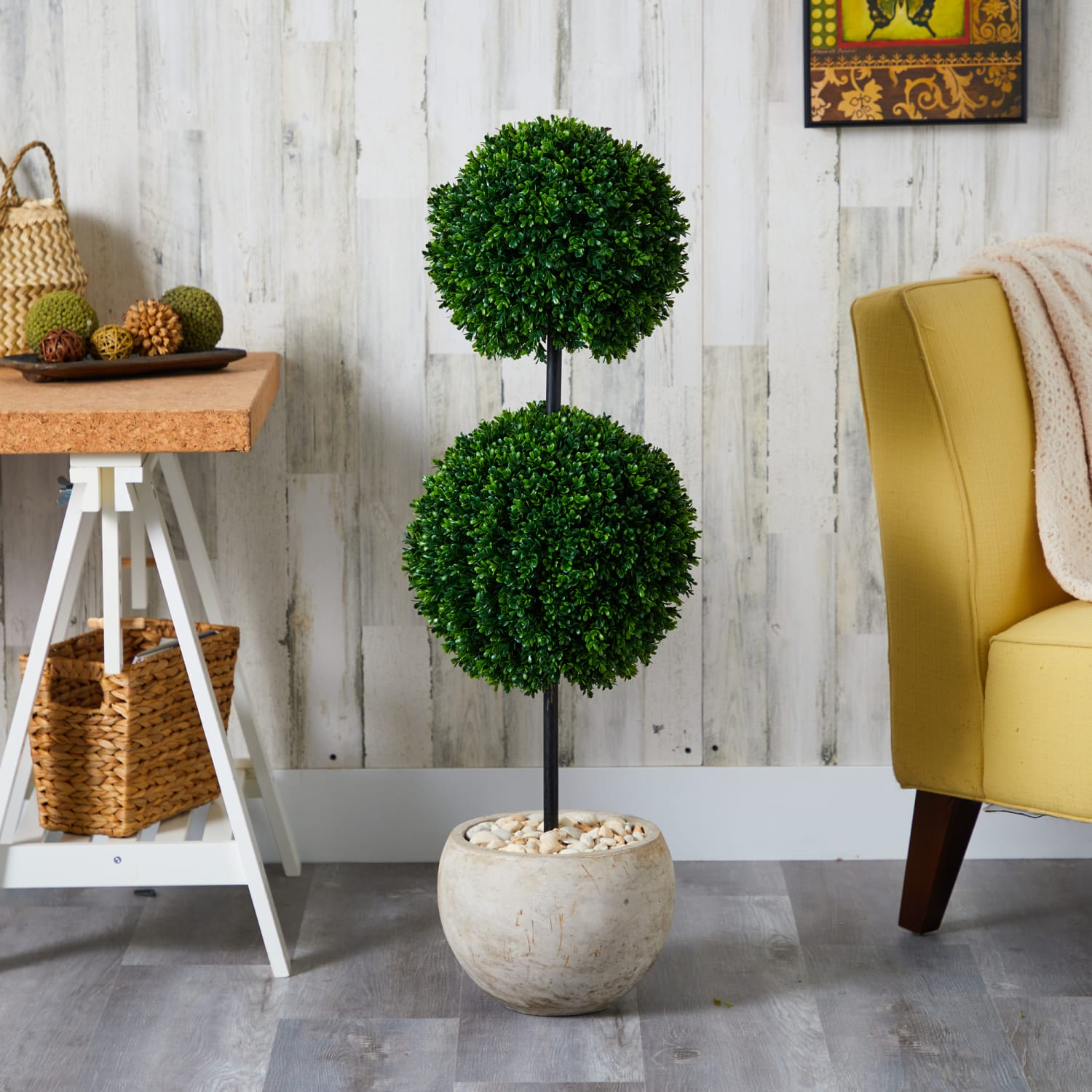 Nearly Natural Boxwood Double Ball Topiary 45inH Artificial Tree With Planter, 45inH x 10inW x 10inD, Green/Sand - Image 5