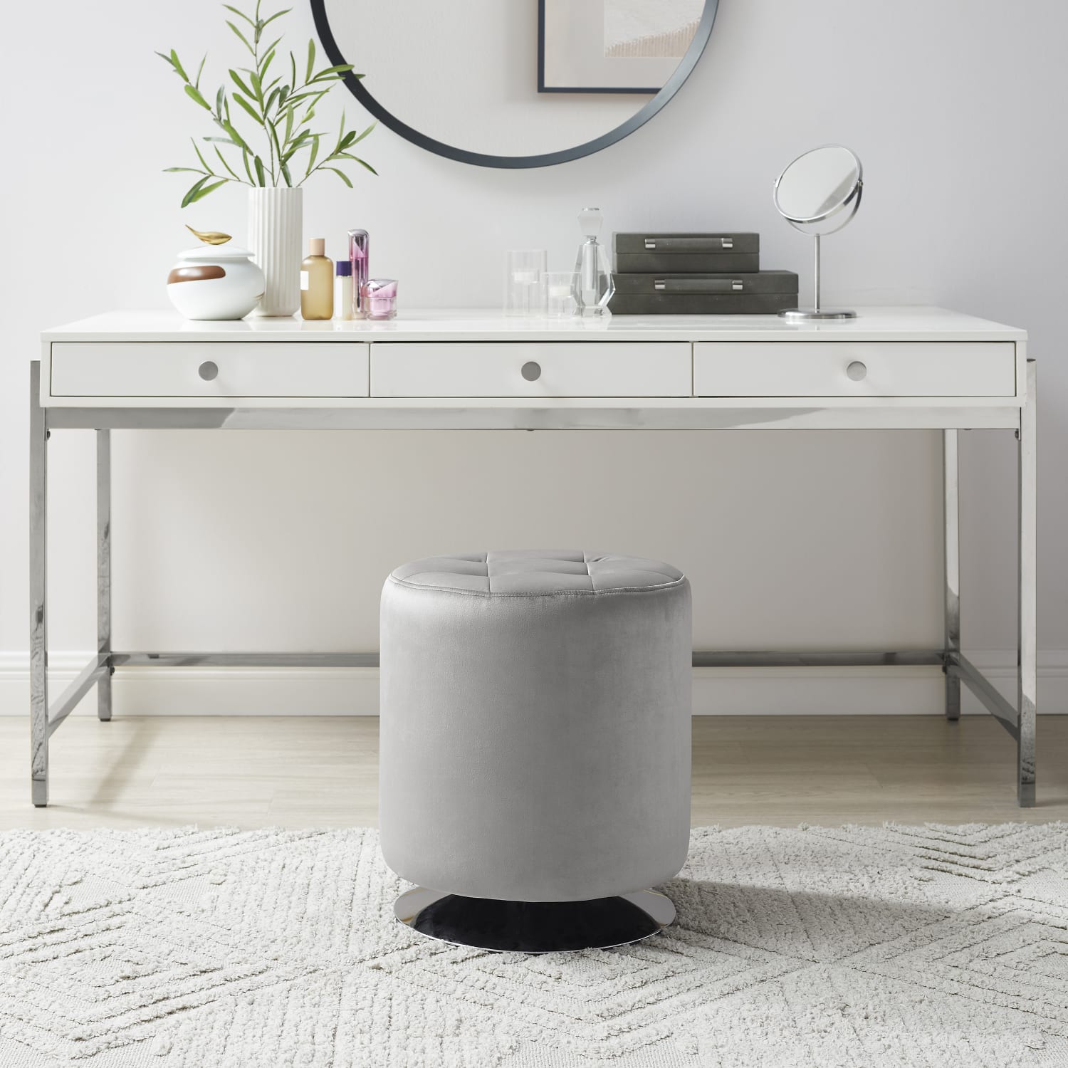 Linon Emaline Faux Leather Swivel Ottoman, 19-1/4inH x 16-1/2inW x 16-1/2inD, Gray - Image 6