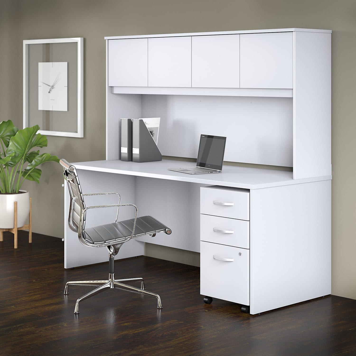 Bush Business Furniture Studio C 72inW Office Computer Desk With Hutch And Mobile File Cabinet, White, Standard Delivery - Image 3