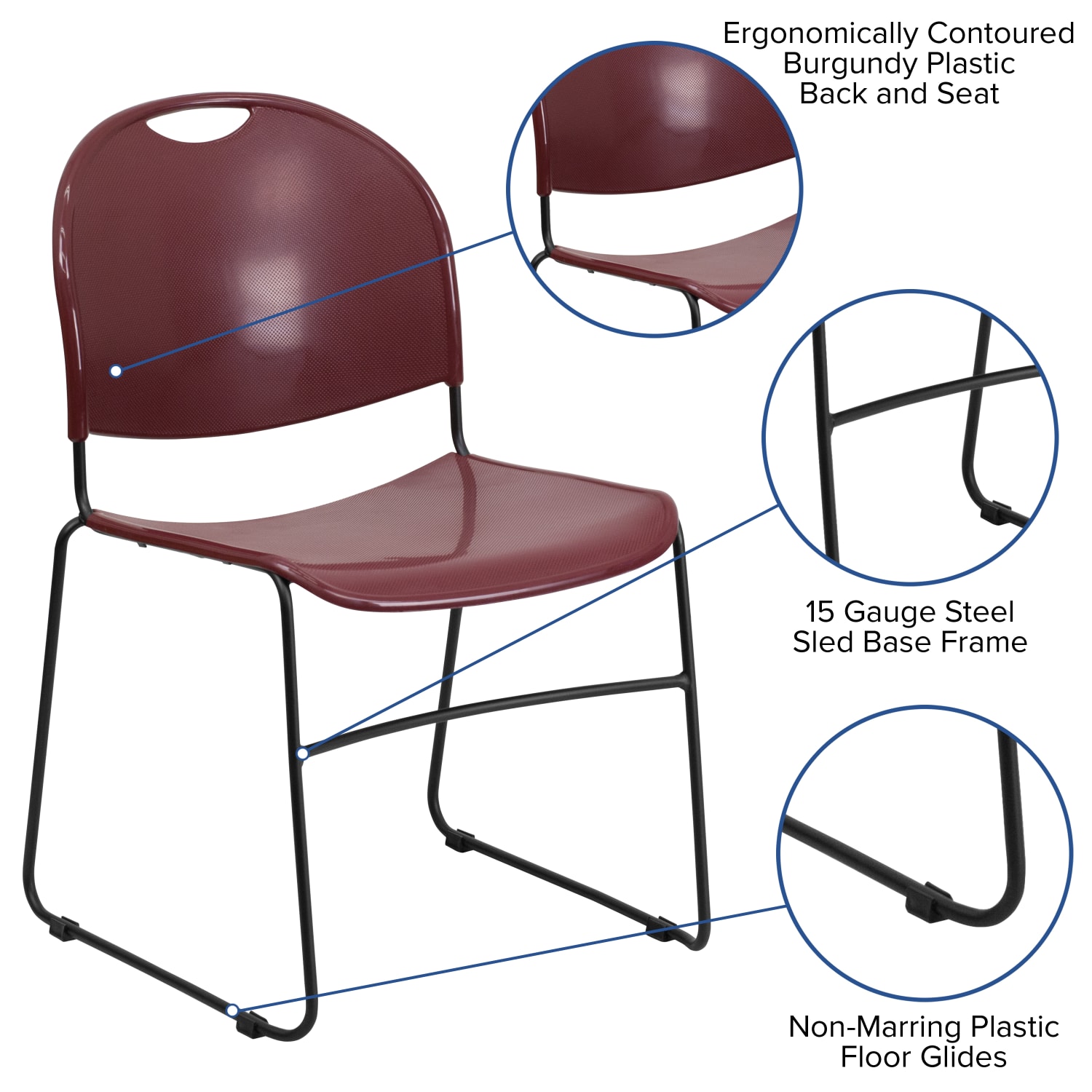 Flash Furniture HERCULES Plastic Ultra-Compact Stack Chair, Burgundy Plastic/Black Frame - Image 4
