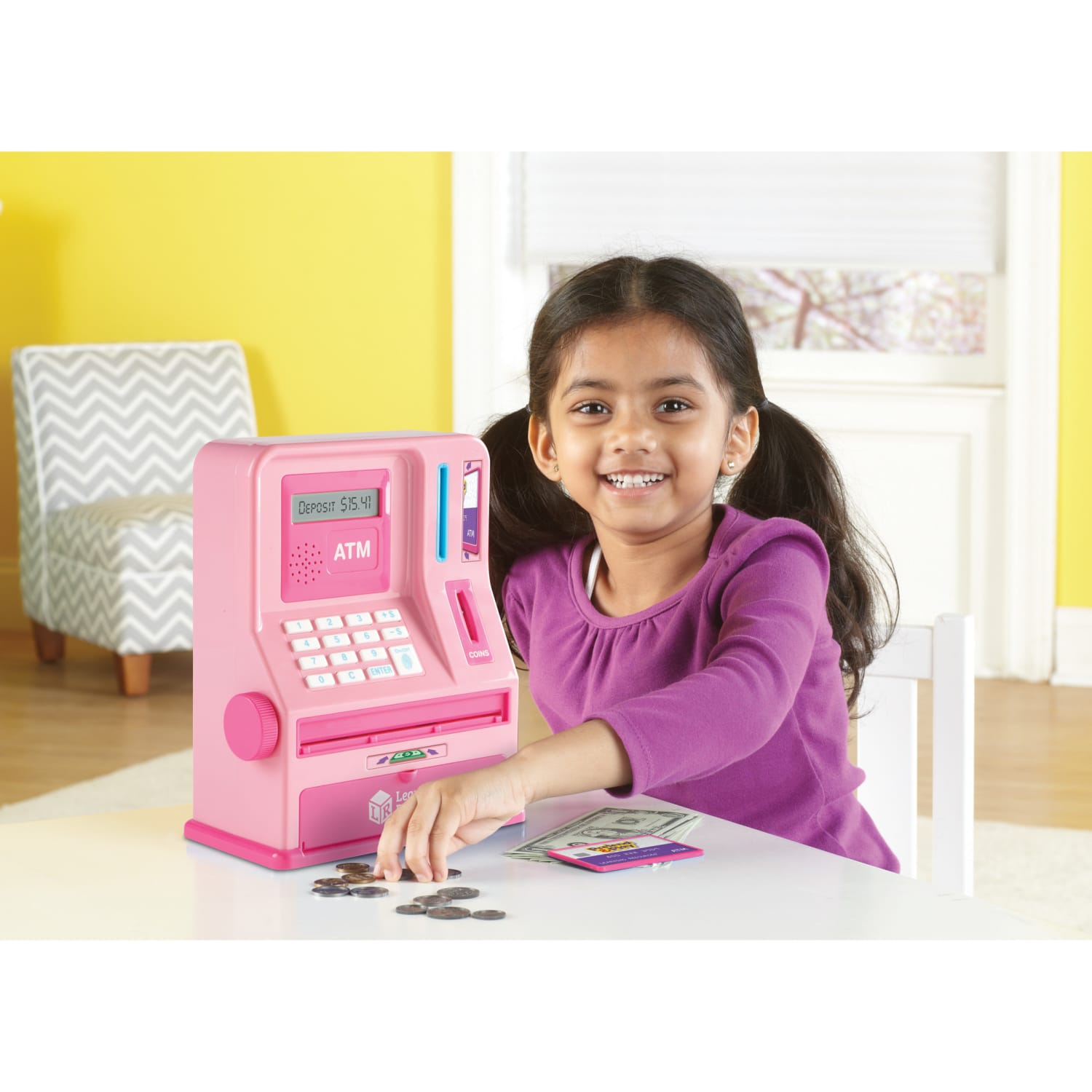 Learning Resources Pretend and Play Teaching ATM Bank, Pink - Image 4