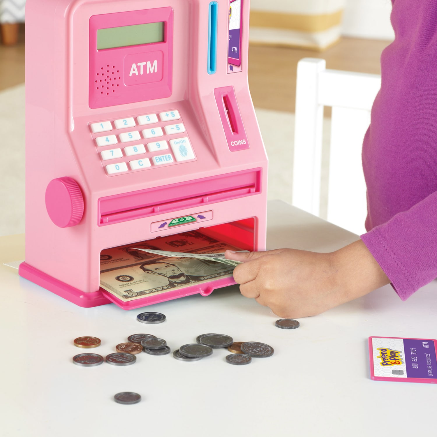 Learning Resources Pretend and Play Teaching ATM Bank, Pink - Image 5