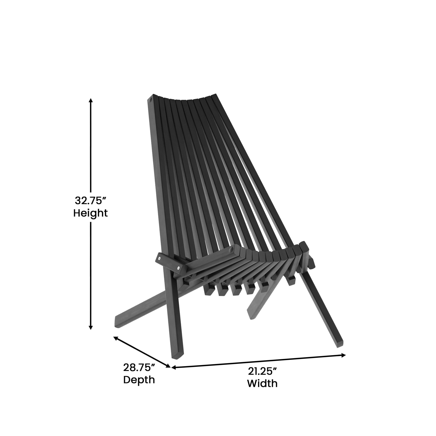Flash Furniture Delia Commercial Grade Indoor/Outdoor Folding Acacia Wood Chair, Low Profile Lounge for Patio, Porch, Garden, Black - Image 6