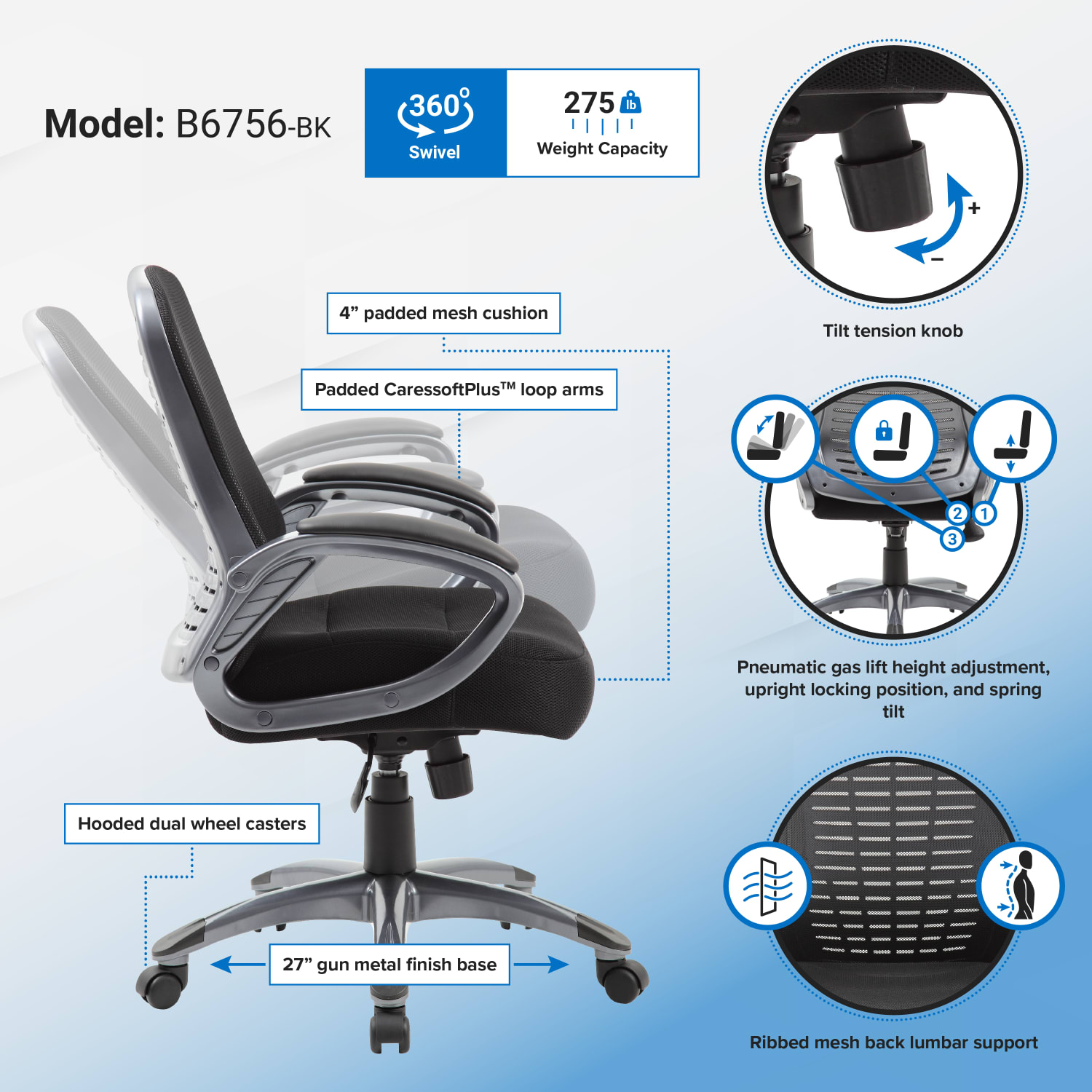 Boss Office Products Ribbed Mesh High-Back Task Chair, Black - Image 3