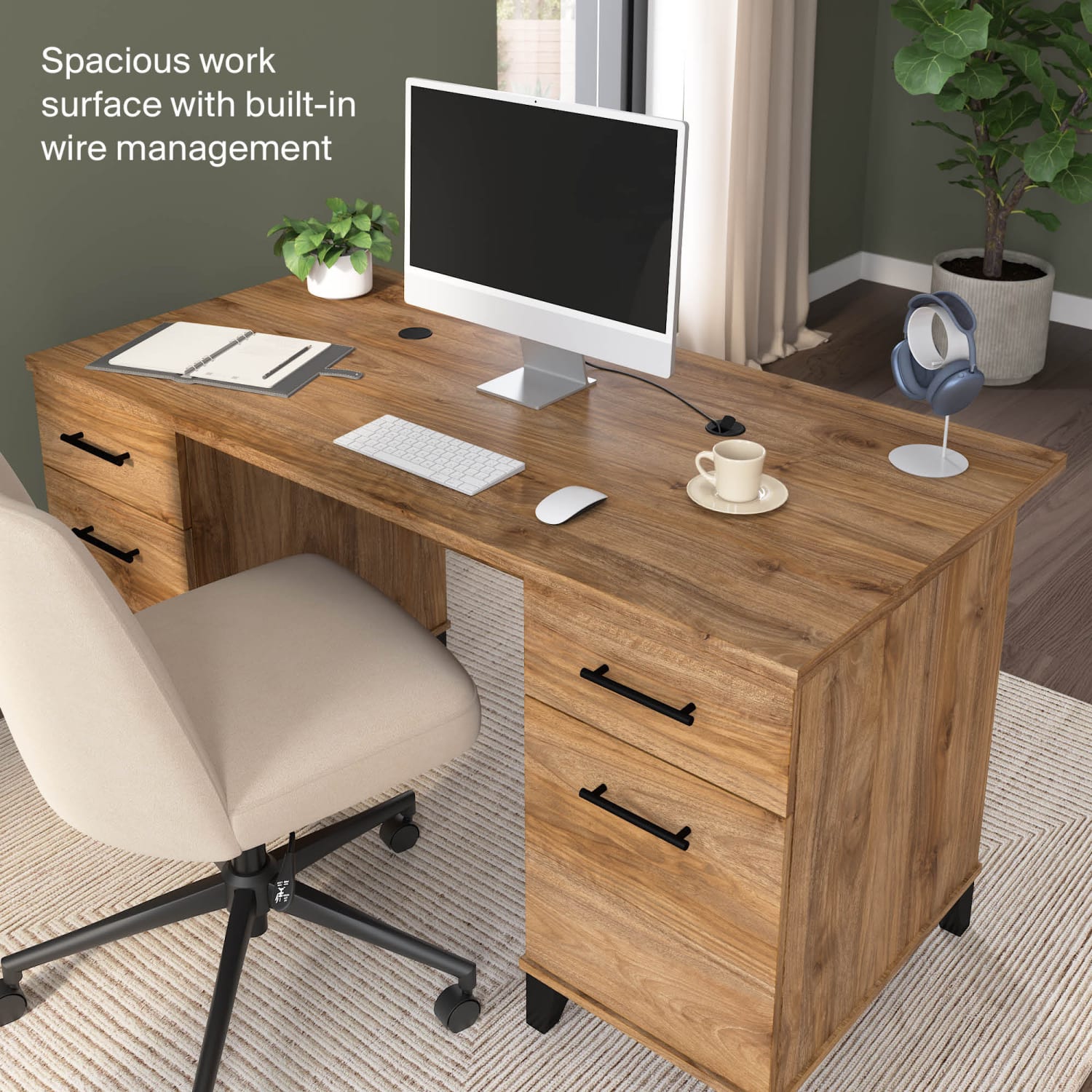 Bush Business Furniture Somerset 60inW Office Computer Desk With Drawers, Fresh Walnut, Standard Delivery - Image 6