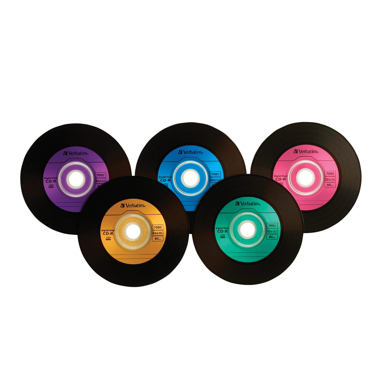 Verbatim 700 MB 80-Minute Digital Vinyl CD-R Media Spindle, Retro Colors, Pack Of 50 Discs, VTM94587 - Image 3