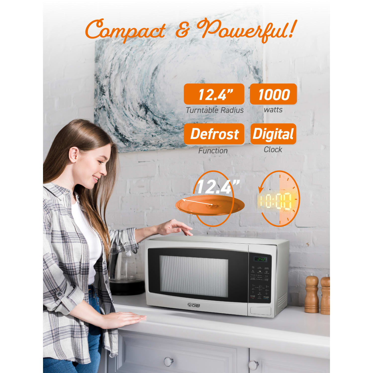 Commercial Chef 1.1 Cu. Ft. 1000W Countertop Microwave Oven, White - Image 5