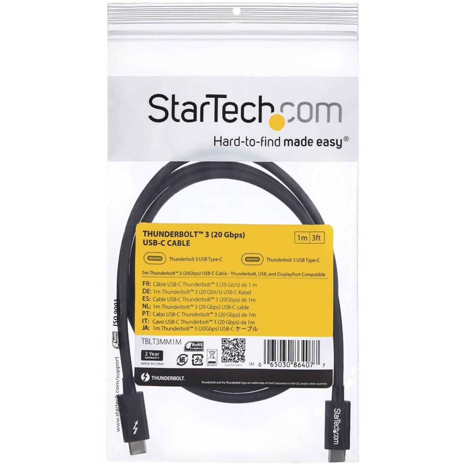 StarTech.com 1m Thunderbolt 3 (20Gbps) USB-C Cable - Thunderbolt, USB, and DisplayPort Compatible - 3.30 ft USB Data Transfer Cable  - TBLT3MM1M - Image 6
