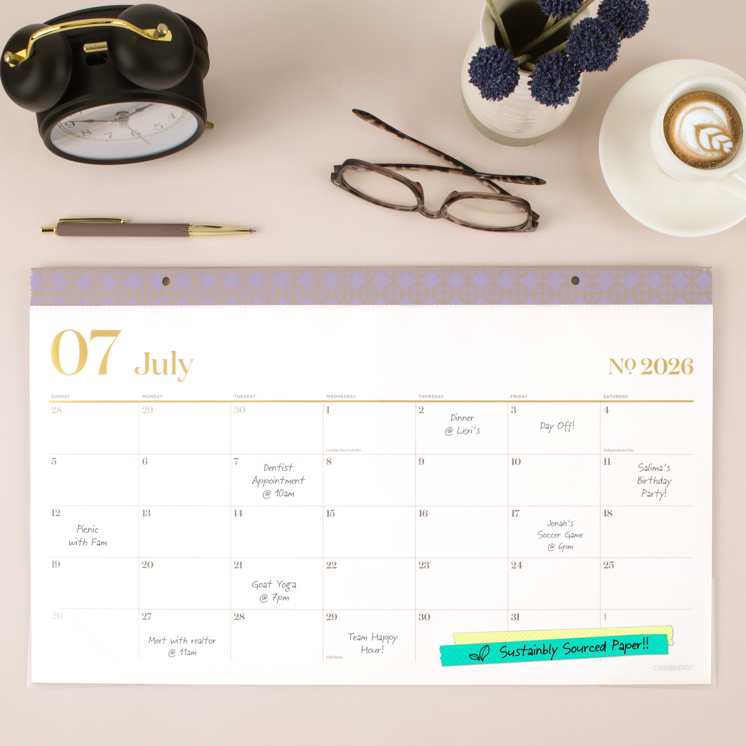 Mead Cambridge WorkStyle Academic 2026-2027 Monthly Desk Pad Calendar, Misty Lavender, Compact, 17 3/4in x 11in - Image 3