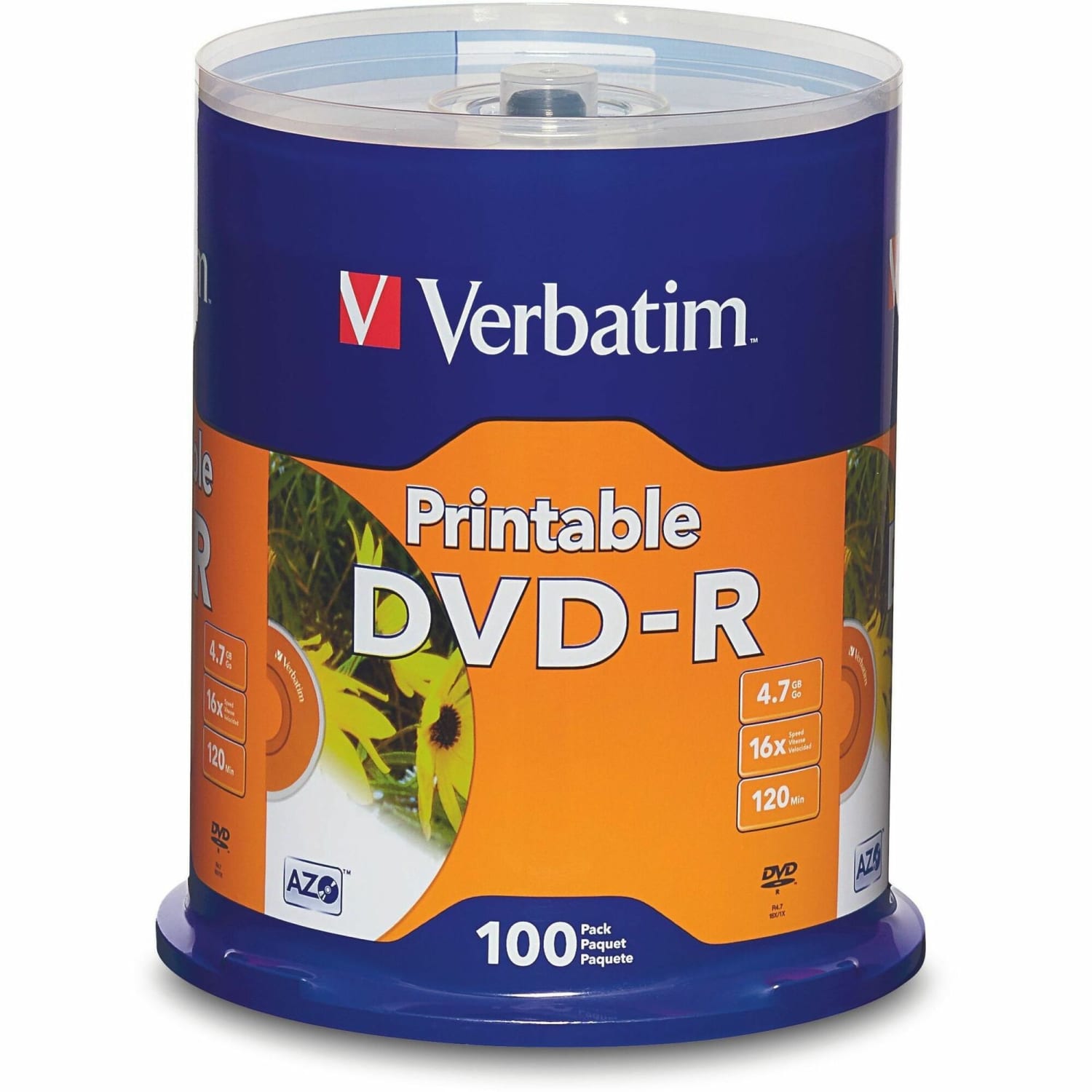 Verbatim Inkjet Printable DVD-R Spindle, White, Pack Of 100