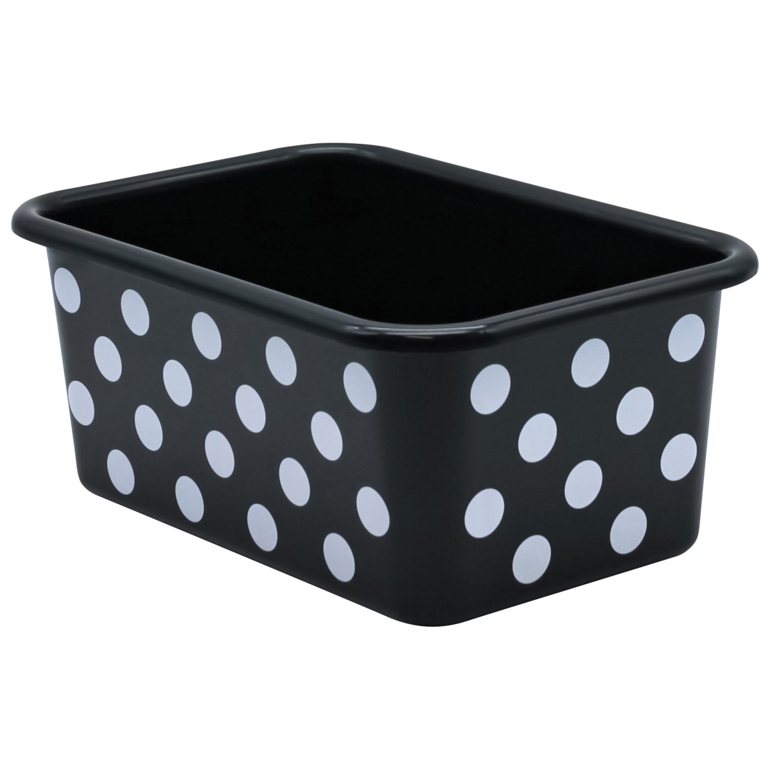 Teacher Created Resources Plastic Storage Bin, Small, White Polka Dots on Black, Pack Of 3 - Image 3