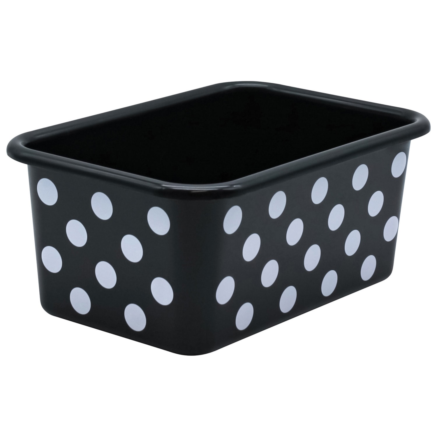 Teacher Created Resources Plastic Storage Bin, Small, White Polka Dots on Black, Pack Of 3 - Image 4