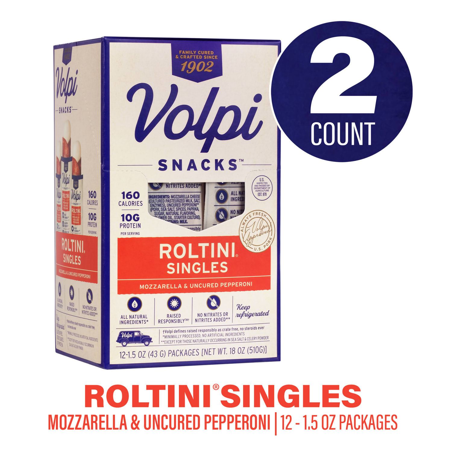 Volpi Roltini Singles, Uncured Pepperoni And Mozzarella, 1.5 Oz, 12 Singles Per Pack, Carton Of 2 Packs - Image 3