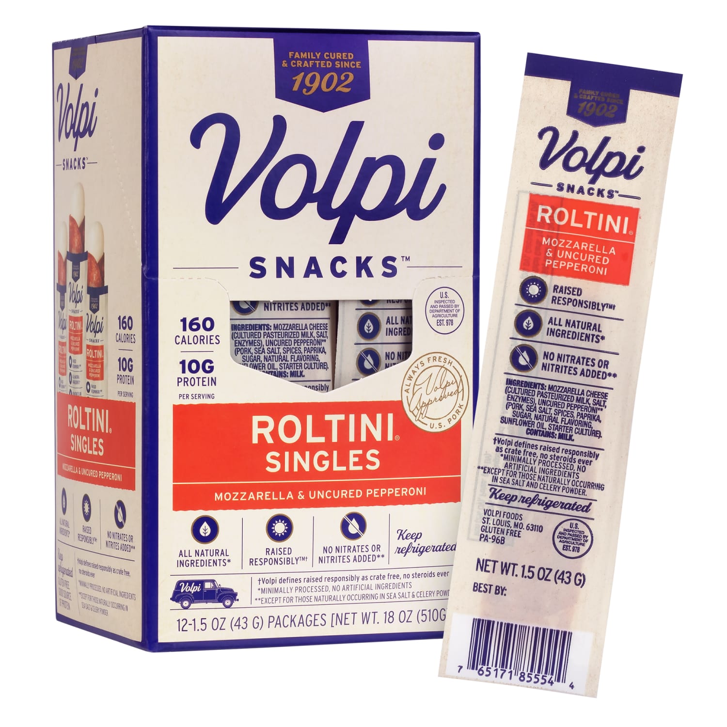 Volpi Roltini Singles, Uncured Pepperoni And Mozzarella, 1.5 Oz, 12 Singles Per Pack, Carton Of 2 Packs - Image 6
