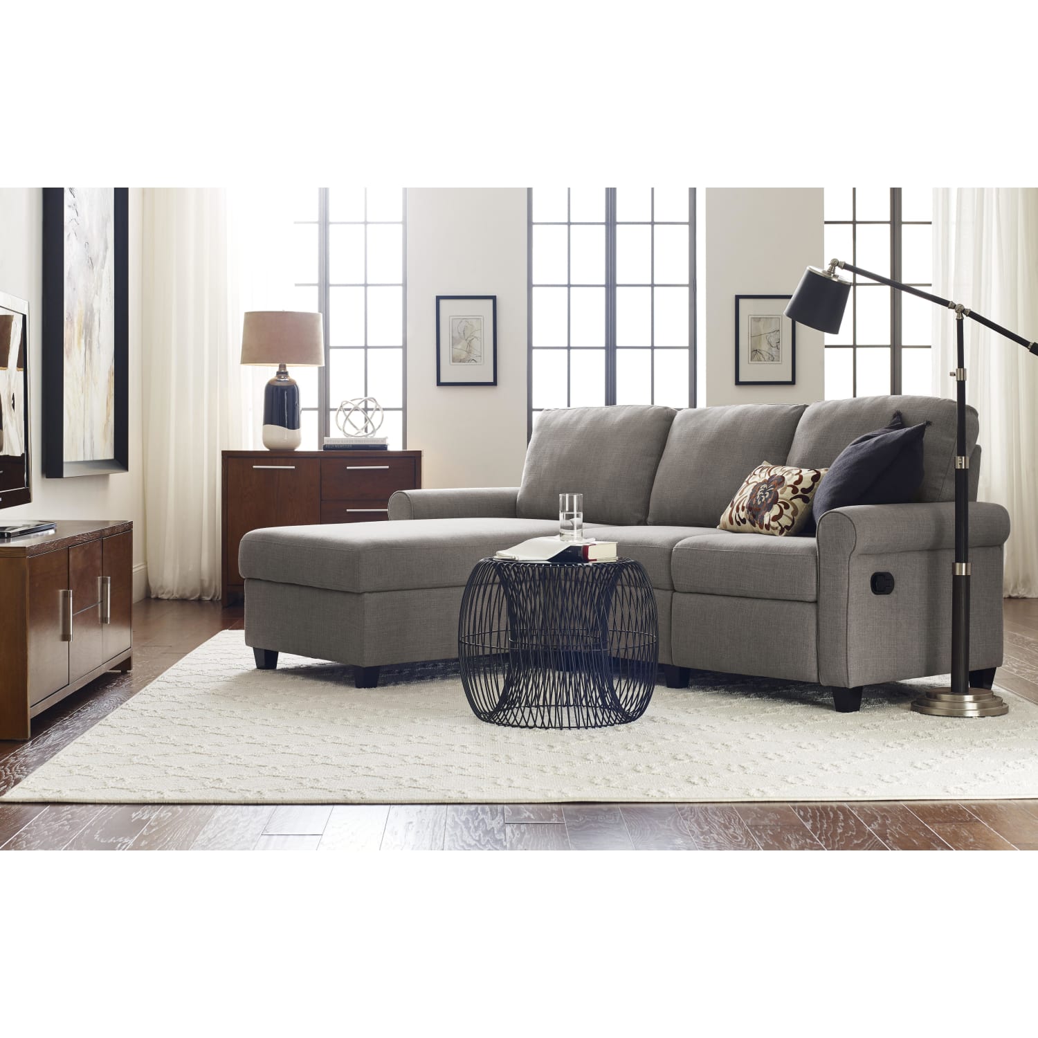 Serta Copenhagen Reclining Sectional With Storage Chaise, Left, Gray/Espresso - Image 5