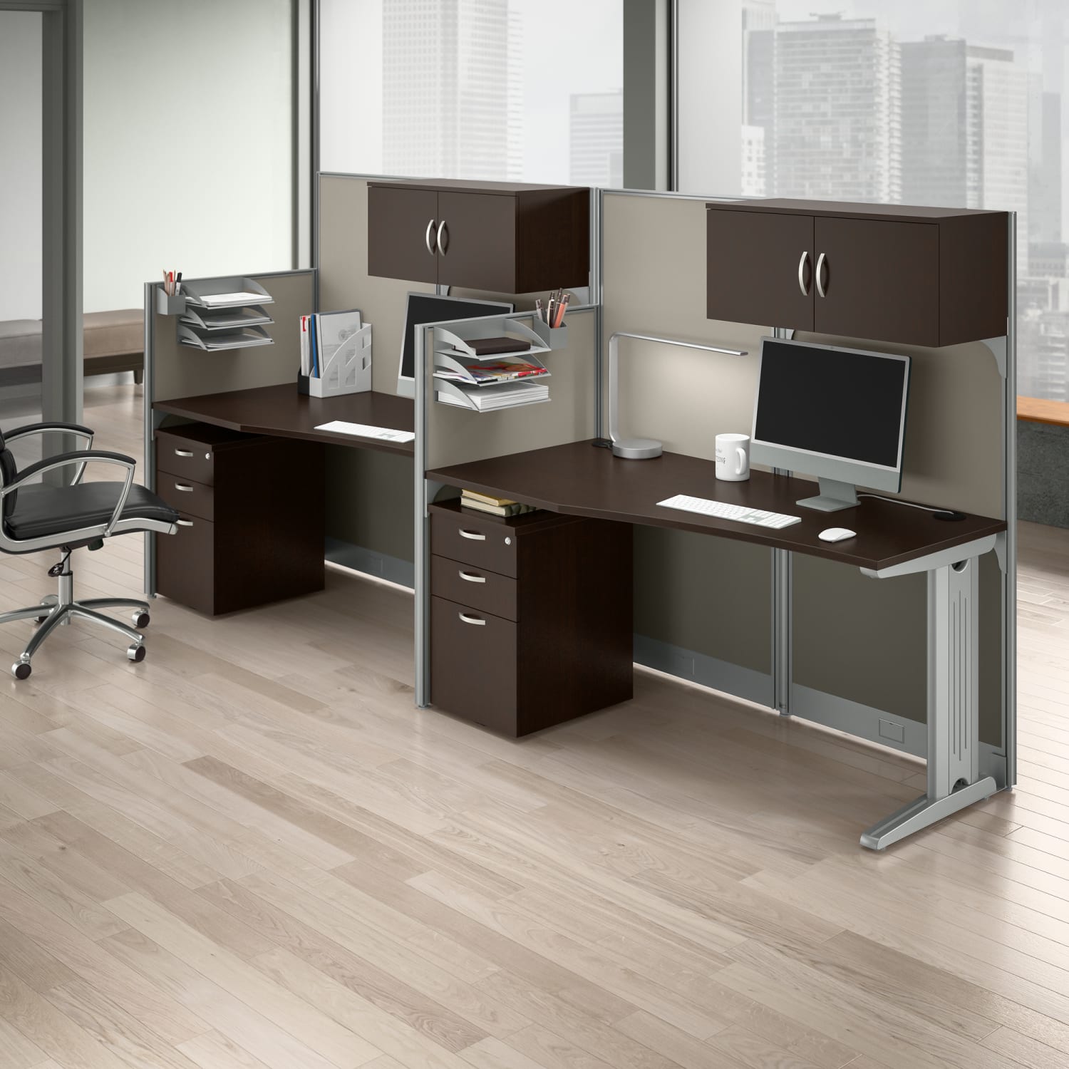 Bush Business Furniture Office in an Hour 2 Person Cubicle Workstations, Mocha Cherry, Standard Delivery - Image 3
