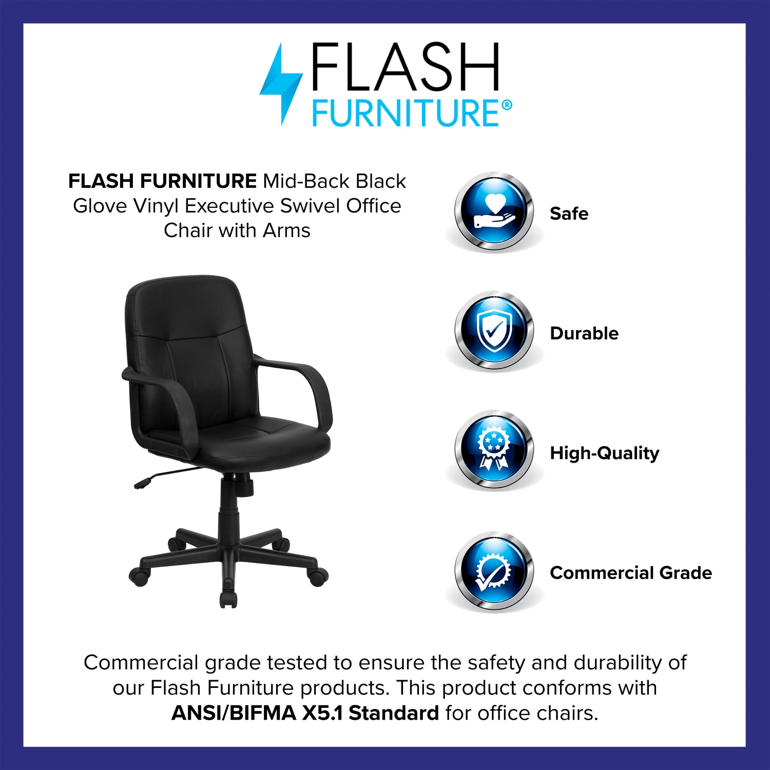 Flash Furniture Glove Vinyl Mid-Back Chair, Black - Image 5