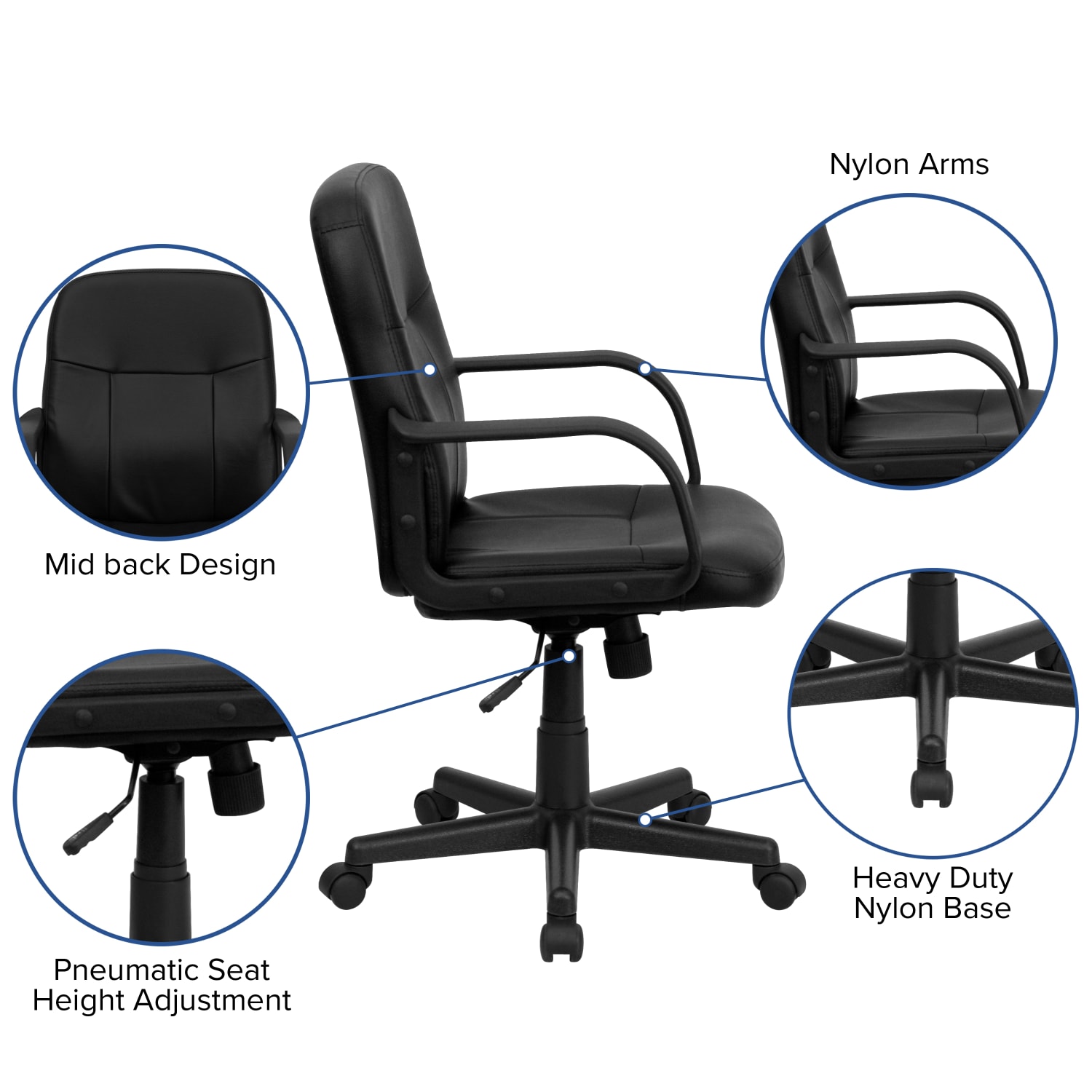 Flash Furniture Glove Vinyl Mid-Back Chair, Black - Image 6