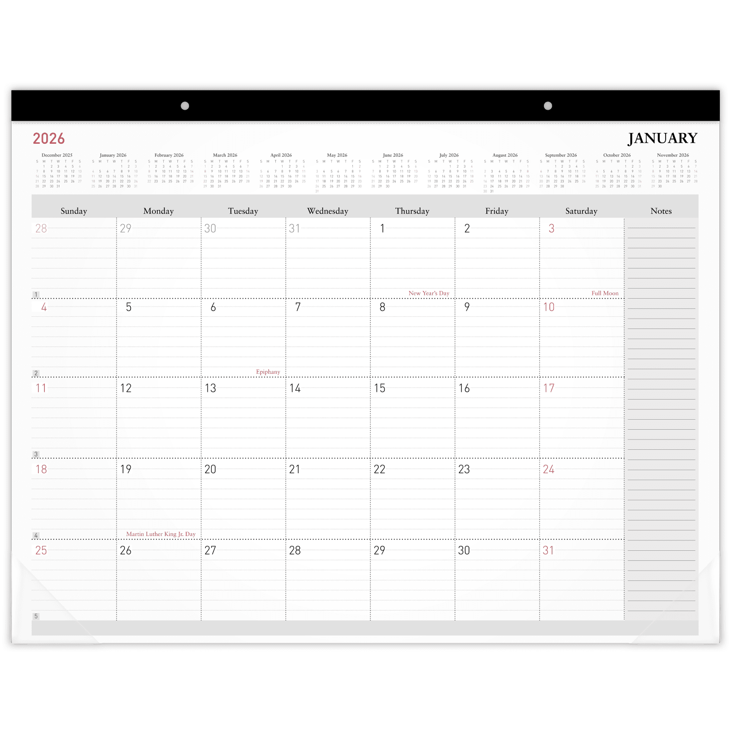Office Depot Brand Monthly Desk Pad Calendar, 21 3/4in x 17in, White, January 2026 to December 2026, OD20260026 - Image 3
