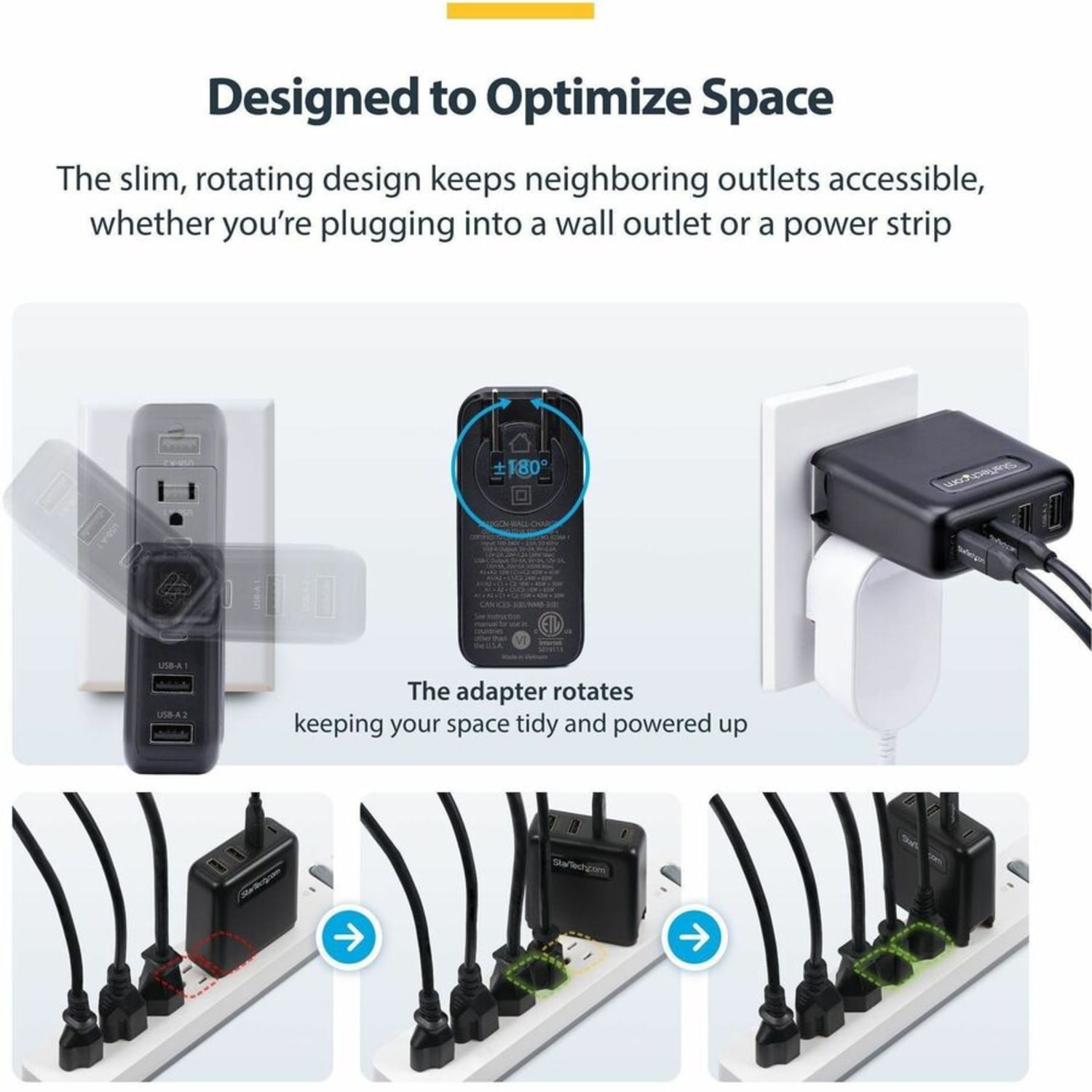 StarTech.com 100W USB-C Wall Charger, 2x USB-C, 2x USB-A, 6ft - Image 6