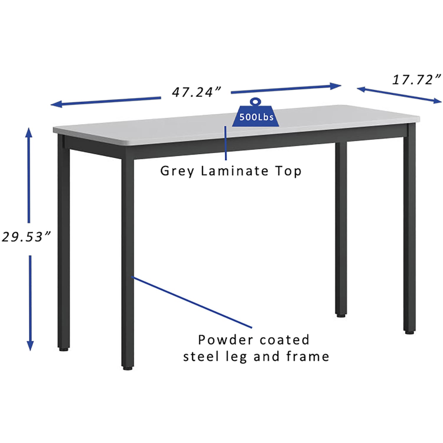 Lorell Melamine/Steel Utility Table, 30inH x 48inW x 18-1/8inD, Gray/Black - Image 6