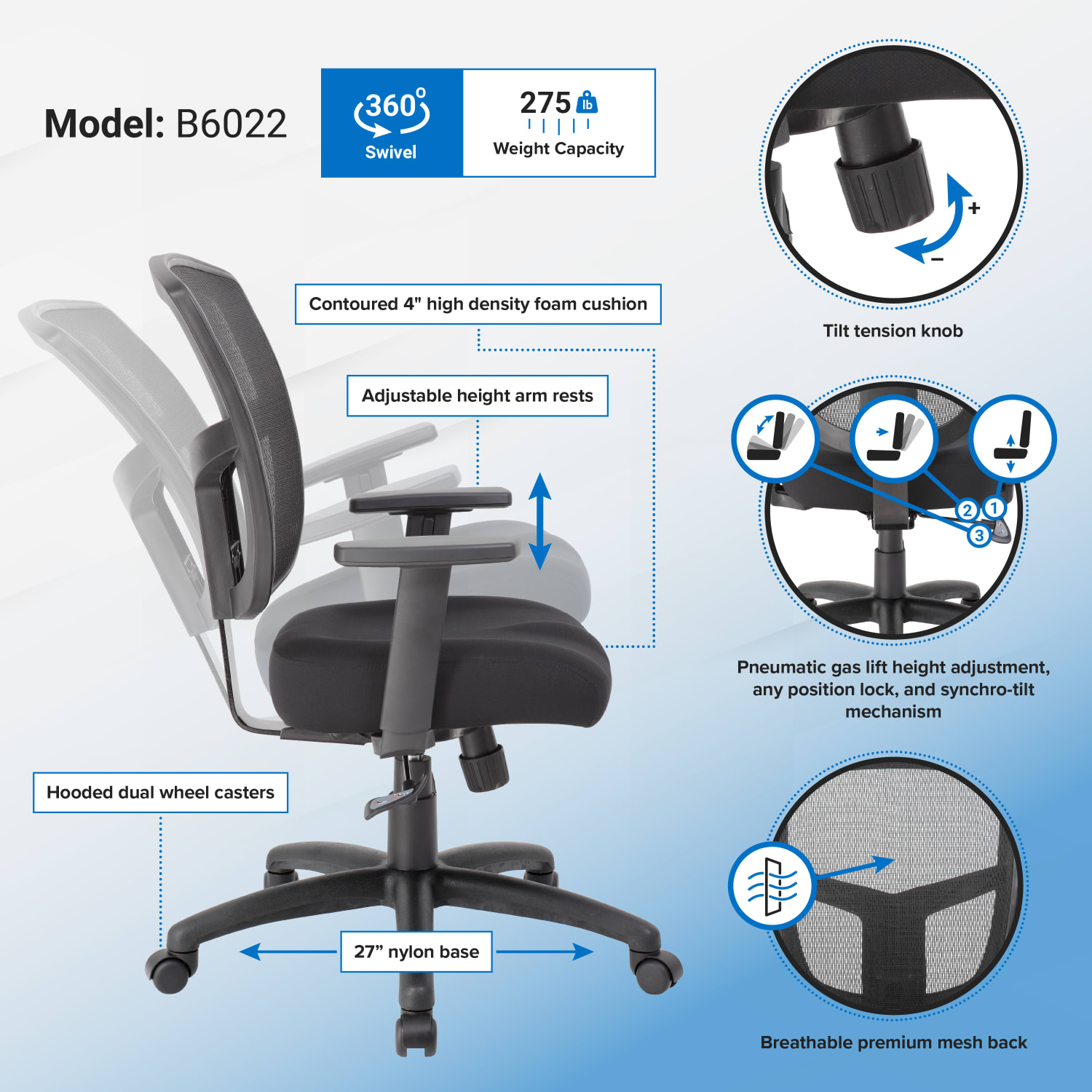 Boss Office Products Contract Mesh High Back Task Chair Black PopularChairscom