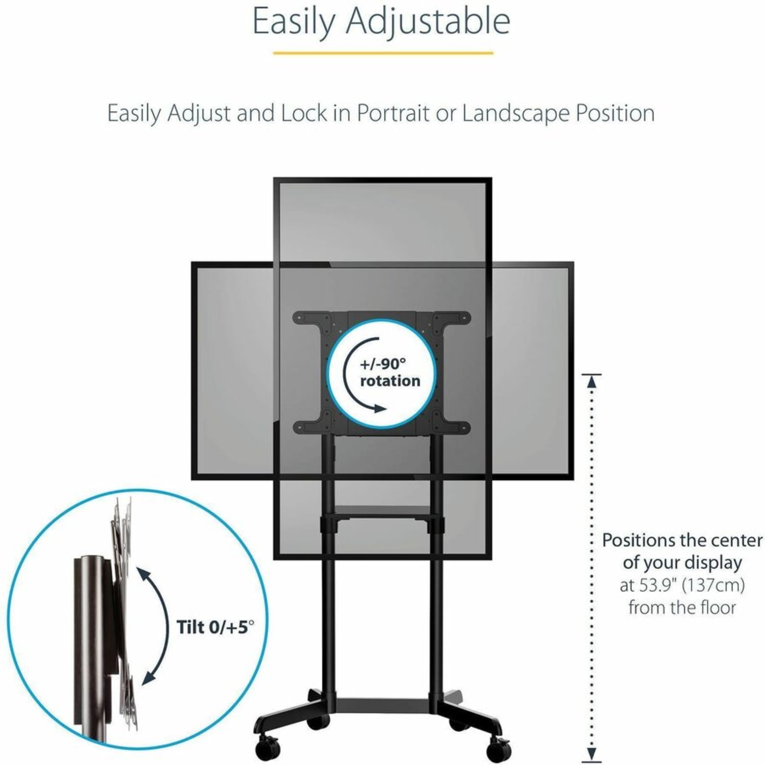 StarTech.com Mobile TV Cart, Portable Rolling TV Stand  - MBLTVSTNDEC - Image 4