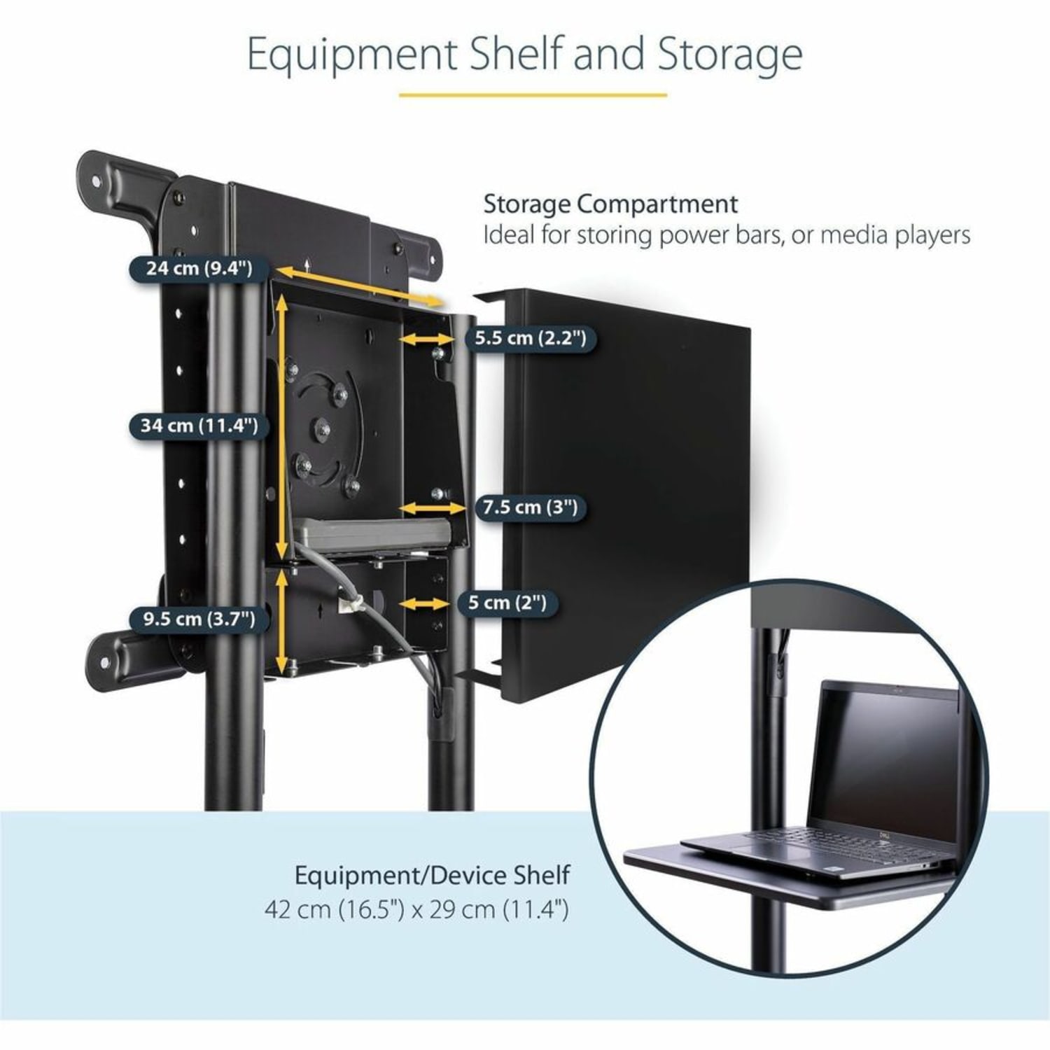 StarTech.com Mobile TV Cart, Portable Rolling TV Stand  - MBLTVSTNDEC - Image 5
