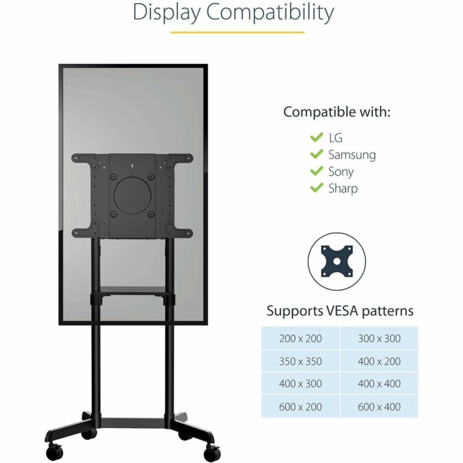 StarTech.com Mobile TV Cart, Portable Rolling TV Stand  - MBLTVSTNDEC - Image 6