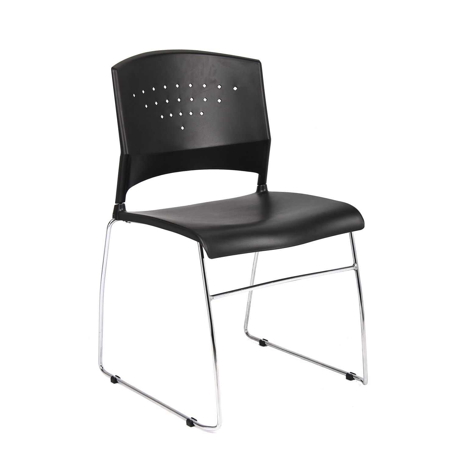Boss Office Products Plastic Seat, Plastic Back Stacking Chair, 18in Seat Width, Black Seat/Chrome Frame, Quantity: 2 - Image 3